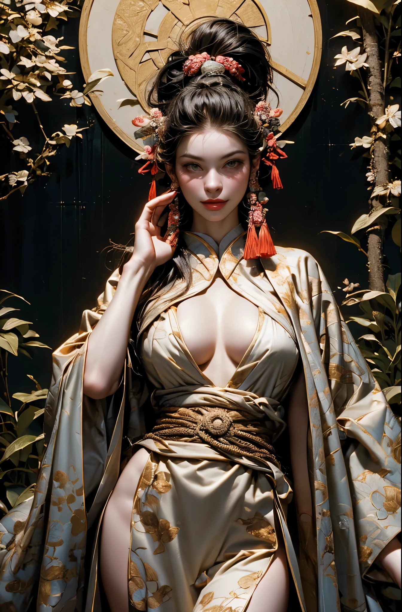 Umalinda warrior sexy, pretty face, Delicious Company, Alluring figure, Wearing a sexy open kimono. The artwork is created in a medium reminiscent of Japanese ink paintings....., 具有大胆的笔触和Monochromatic color palette. artist'Masterful technique reveals the intensity and power of the image'sense of presence,with the highest quality, Perfectly capture every detail with ultra-high resolution. Textures and intricate patterns on kimonos are rendered with extreme precision. Lighting is carefully designed,Enhance drama, Features deep shadows and subtle highlights. General, The artwork exudes elegance and power, Combining traditional Japanese aesthetics with a modern feel. Monochromatic color palette, Combine details, Create captivating and immersive experiences for your audience.