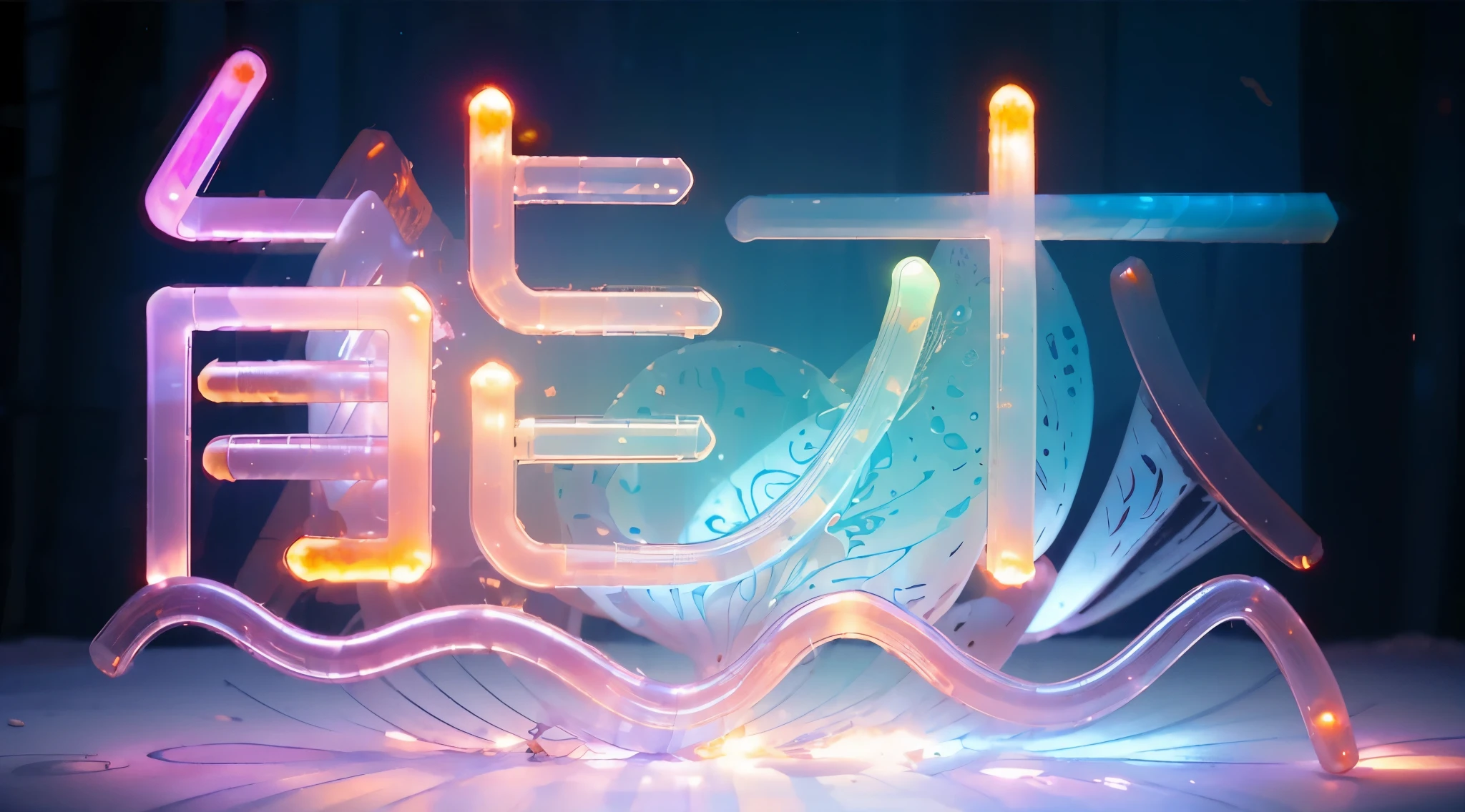 Chinese characters,Mechanical水母亭子,Sci-Fi Jellyfish House,Surreal jellyfish architecture,bioMechanical style Ultra detailed illustrations, phantom magical creature, (Translucent skin: 1.5), (translucent body: 1.5) multiple sclerosis. scif'Art, neon lights, light particles, color, cmyk color, backlight, cyberpunk, close up, Mechanical, (whole body: 1.9), dark background, View from top to bottom. blend of organic and Mechanical elements, futuristic, cybernetic, detailed, complicated,Selective focus, Miniature effects, blurred background, highly detailed, Energetic, View control,(Rich color:1.6),