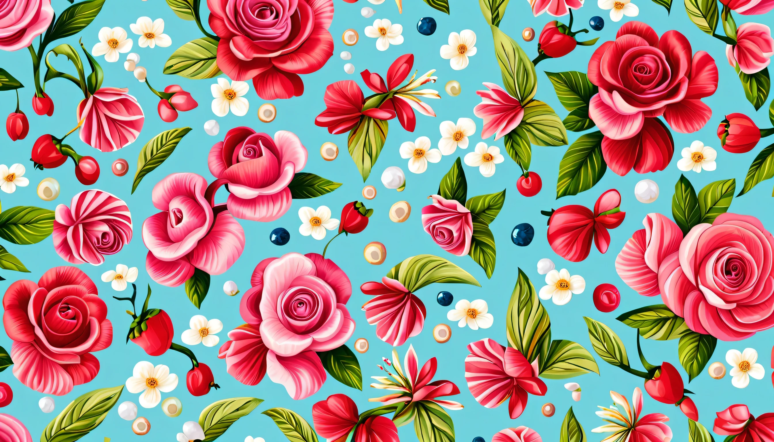 Seas of COLORFUL TROPICAL FLOWER, COCONUT with the PATTERN in the (BLUE BACKGROUND)— ocean breeze, sun-bleached driftwood, and a touch of salty sea air. ((small stars)) colorful tropical bird, flamingo, pearls, jewels, ((butterfly)), ((WHITE PEARL)), (strawberry), pink rose, cherry || (embroidery) seamless pattern, fruit, butterfly, Best quality, masterpiece, ultra high res, (photo realistic:1.4), surrealism, dream-like, ((abstract art)), vector arts, ((ROSE FLOWER)) a close up of a floral pattern on (BLUE BACKGROUND), floral wallpaper, ornate floral, floral pattern, floral explosion, floral! intricate, floral flowers colorful, chinoiserie pattern, flowery wallpaper, floral renewal, with colorful flowers and plants, floral dream, garden flowers pattern, floral patterned skin, floral design, floral motives, boho floral vines IN (BLUE BACKGROUND)