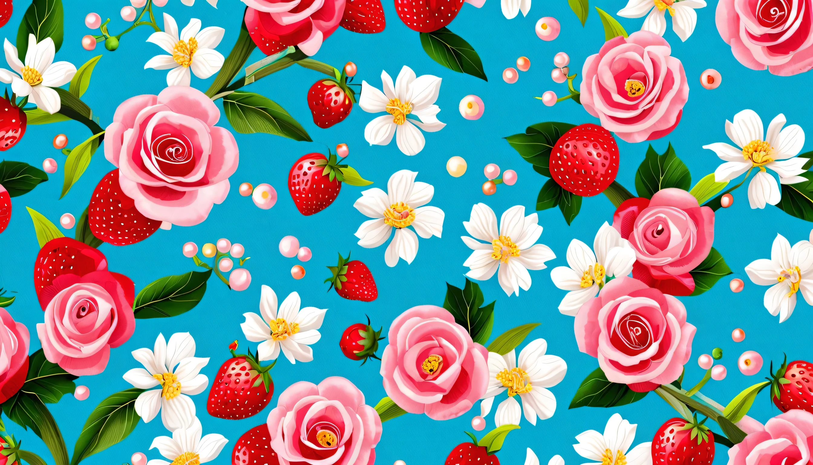 Seas of freshness with the Ocean tropical PATTERN in the (BLUE BACKGROUND)— ocean breeze, sun-bleached driftwood, and a touch of salty sea air. colorful pearls, jewels, ((butterfly)), ((WHITE PEARL)), (strawberry), pink rose || (embroidery) seamless pattern, fruit, butterfly, Best quality, masterpiece, ultra high res, (photo realistic:1.4), surrealism, dream-like, ((abstract art)), vector arts, ((SAKURA FLOWER)) a close up of a floral pattern on (BLUE BACKGROUND), floral wallpaper, ornate floral, floral pattern, floral explosion, floral! intricate, floral flowers colorful, chinoiserie pattern, flowery wallpaper, floral renewal, with colorful flowers and plants, floral dream, garden flowers pattern, floral patterned skin, floral design, floral motives, boho floral vines IN (BLUE BACKGROUND)