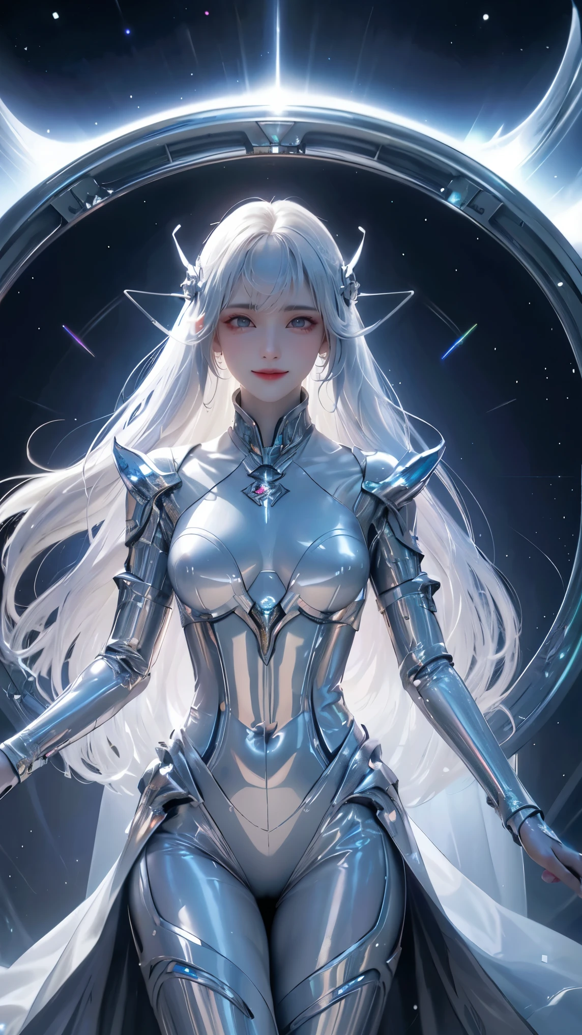 (high resolution, high dynamic range),A starship in deep space, futuristic spaceship, Gleaming metallic look, Stylish design, Intricate hull details, glowing engine thruster, Advanced technology, Vibrant Energy Shield, orbiting celestial body, Clouds in the distance, stars twinkle in the background, Smooth and polished surface, dramatic lighting, surreal atmosphere.