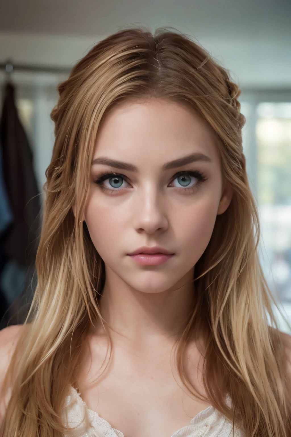 In this image, an imposing blonde woman is in the locker room, her presence marked by a distinctive feature: a half-bang that delicately covers one of her eyes. Her golden hair falls in soft locks around her face, creating a mysterious and intriguing aura. Her intense gaze, emanating from one of her visible eyes, conveys determination and confidence, while the other remains hidden, adding a touch of mystery to her expression. Her proud and athletic posture contrasts with the softness of the hair that frames her face, creating a unique combination of strength and delicacy. This image captures the essence of a woman who exudes charm and magnetism, leaving a lasting impression wherever she goes.