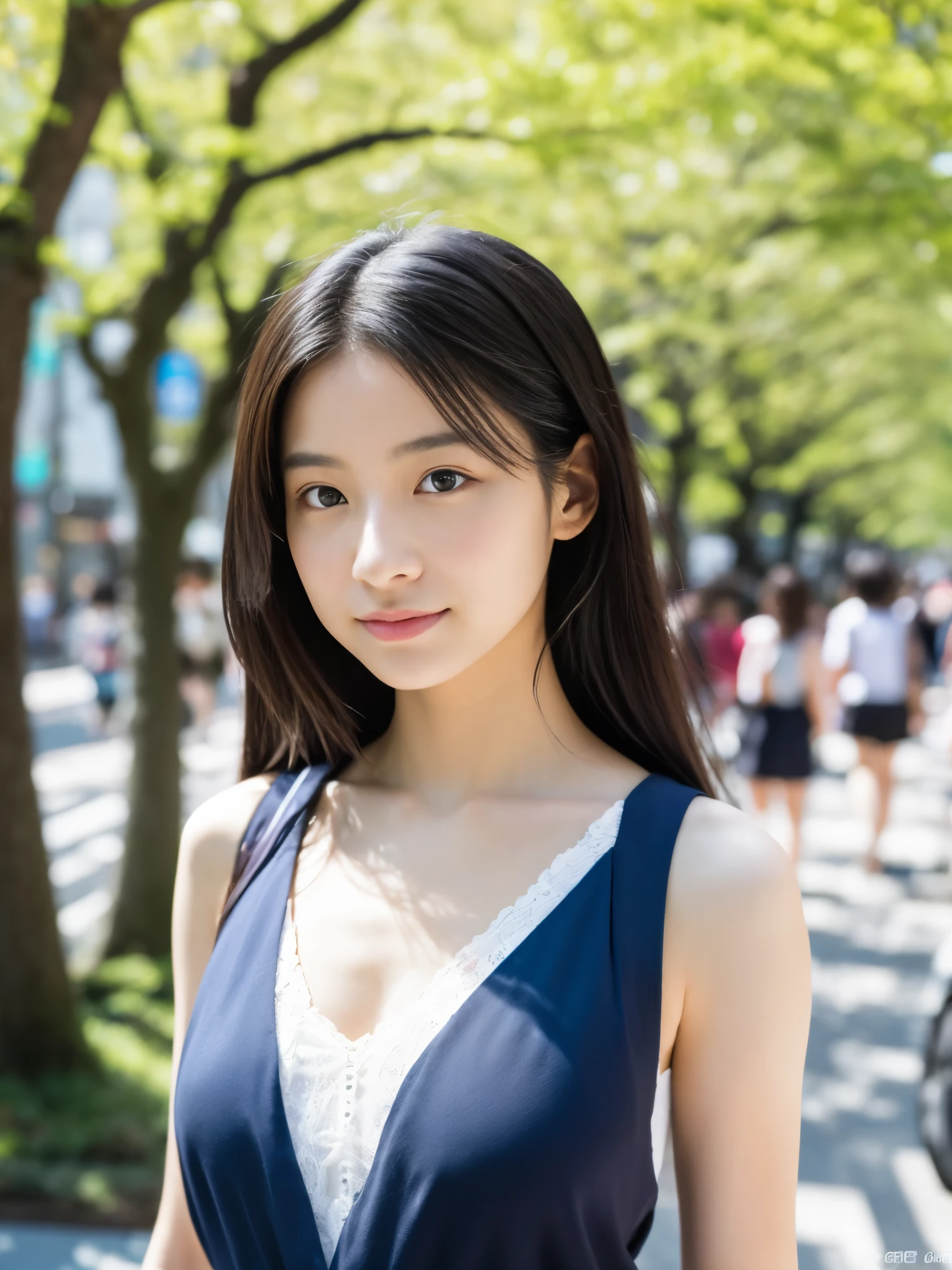 Photoreal, 8K full-length portrait, Beautiful woman, attractive look, Clear system, 18-year-old, Tokyo, 2024, spring, Shibuya in the background