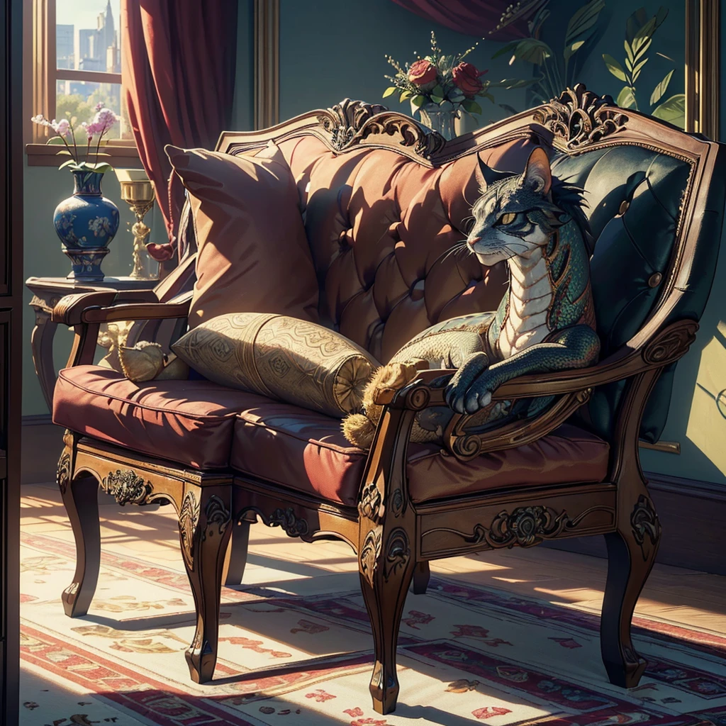 (best quality,4k,8k,highres,masterpiece:1.2), ultra-detailed, (realistic,photorealistic,photo-realistic:1.37), (dragon:1.1) breaks a vase, (cat:0.9) breaks a vase, (grand:1.1, lavish:1.1) living room, (gothic:1.1) aesthetic