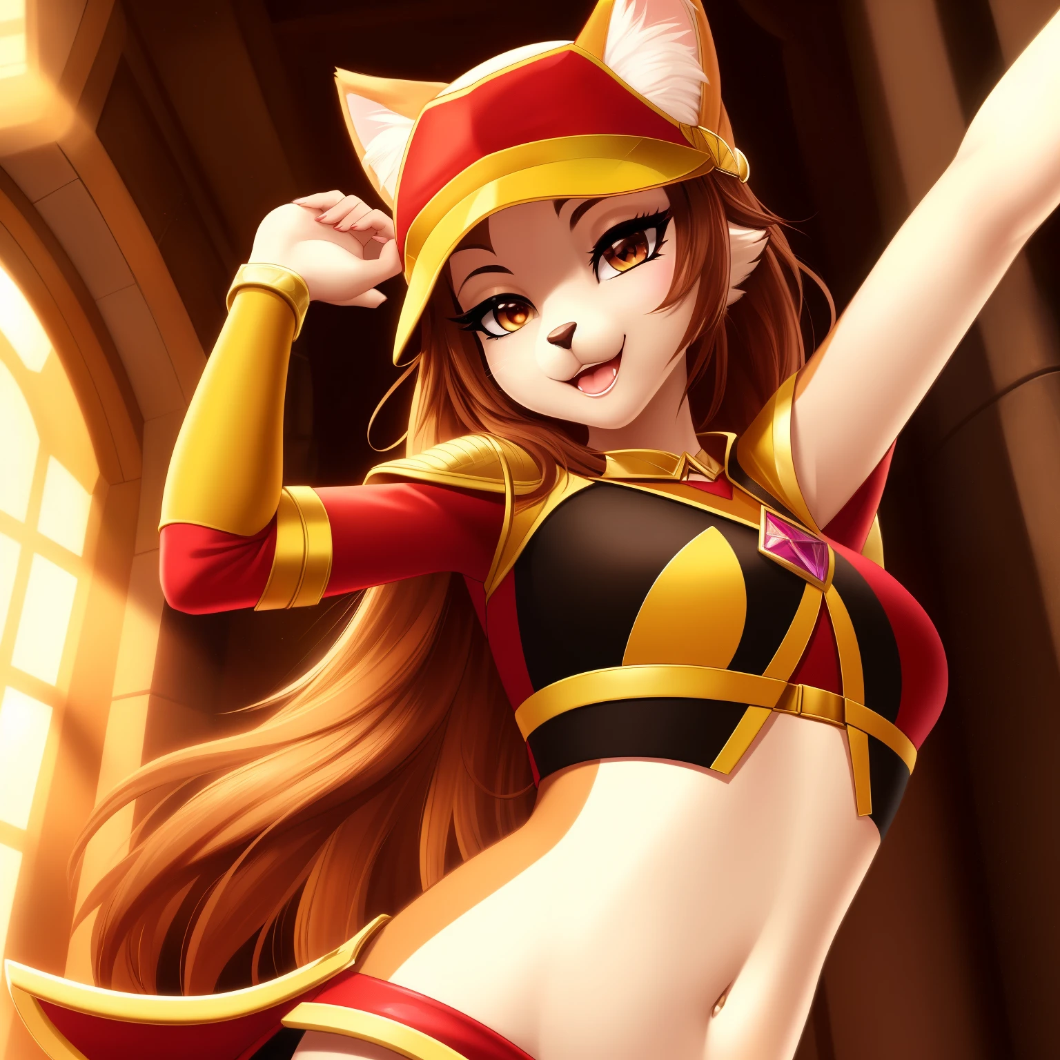 (Memek, furry, anthro, sexy, Female Ranger), (Masterpiece: 1.1), (High resolution: 1.2), (Detailed: 1.0), (Sexy: 1.1), (Breath-taking: 0.9), (Memek character, Female Ranger costume),
This exotic, Memek furry anthropomorphic Female Ranger, is a true masterpiece to behold. Her high-resolution image radiates with brilliant colors and stunning details, making her stand out from the crowd. With a seductive and playful expression on her face, she poses, showcasing her sultry