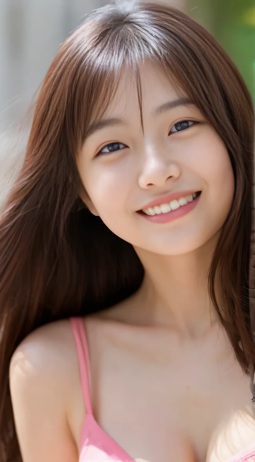Japanese ),((beautiful girl)),cleavage,An expression that imagines something pleasant:1.2,(perfect body beauty:1.2),((perfect body)),(shy smile),beautiful teeth,