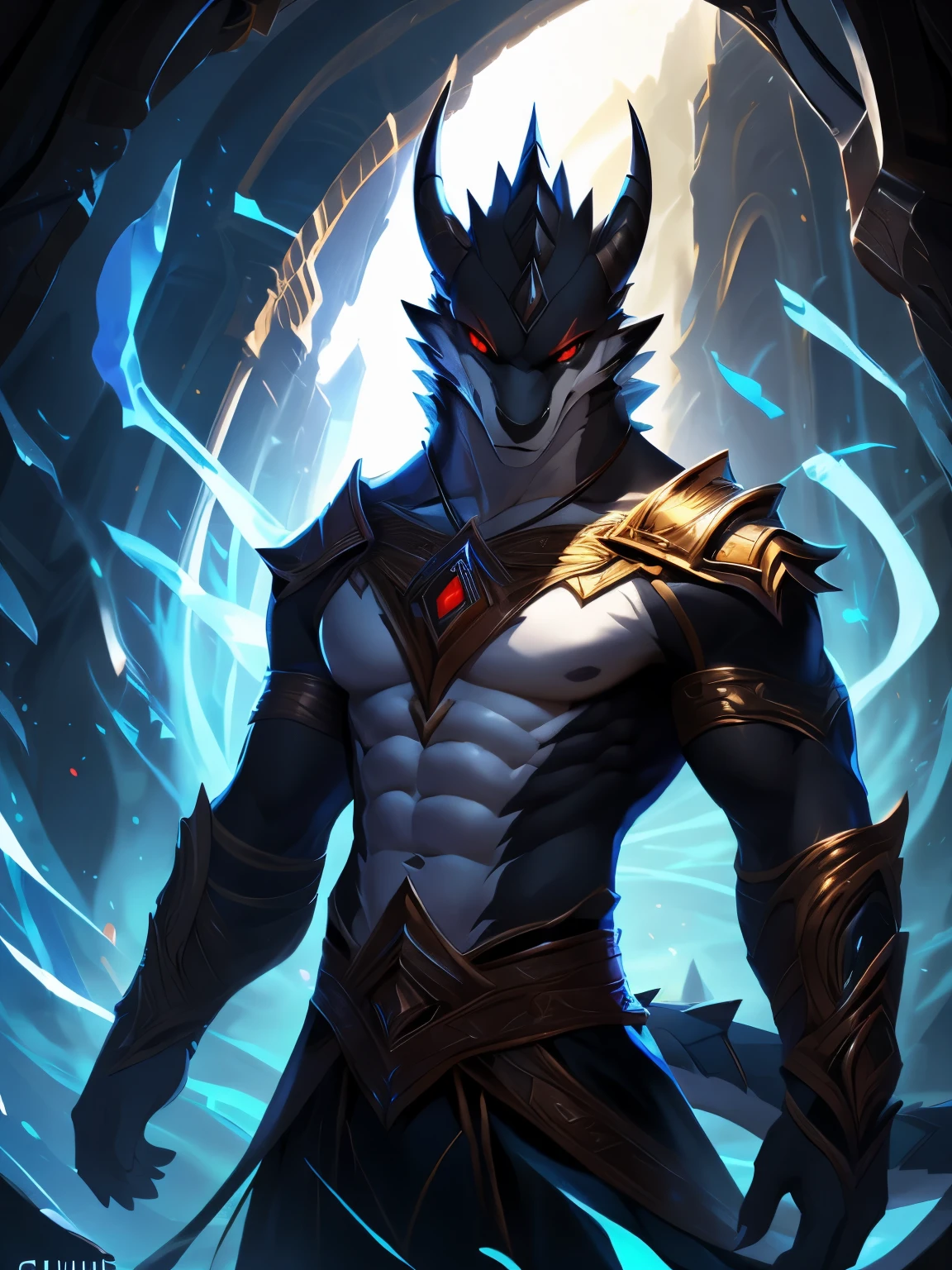 4k, high resolution, best quality, perfect colors, perfect shadows, perfect lighting, posted on e621, (by Chunie), male, furry, Dragon anthro, Red eyes, (Realistic eye details 1.2), abs, slim body, Perfect centralization, Fantastic Black-White beam, V0id3nergy, delight, Standing position, Abstract beauty, centre, Looking at the camera, Facing the camera, nearing perfection, Dynamic, highly detailed, Liso, sharp focus, 8K, A high resolution, illustration