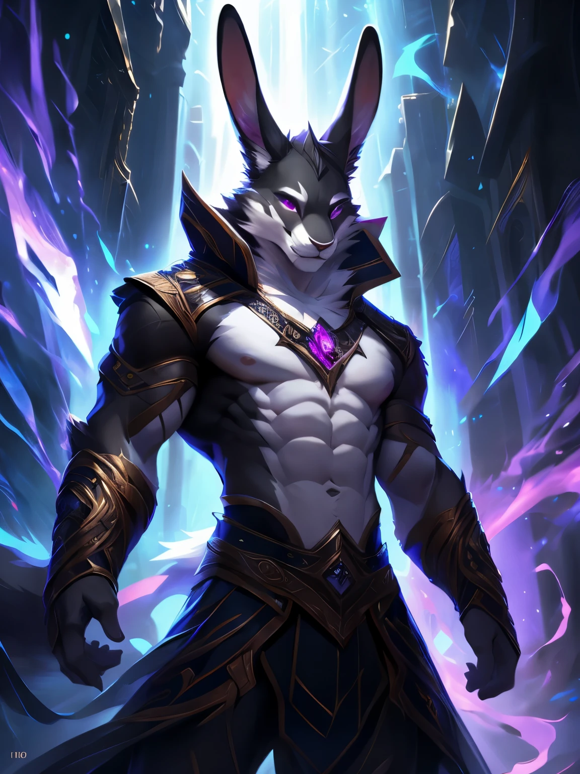 4k, high resolution, best quality, perfect colors, perfect shadows, perfect lighting, posted on e621, (by Chunie), male, furry, Rabbit anthro, pink eyes, (Realistic eye details 1.2), abs, slim body, Perfect centralization, Fantastic Black-White beam, V0id3nergy, delight, Standing position, Abstract beauty, centre, Looking at the camera, Facing the camera, nearing perfection, Dynamic, highly  detailed, Liso, sharp focus, 8K, A high resolution, illustration