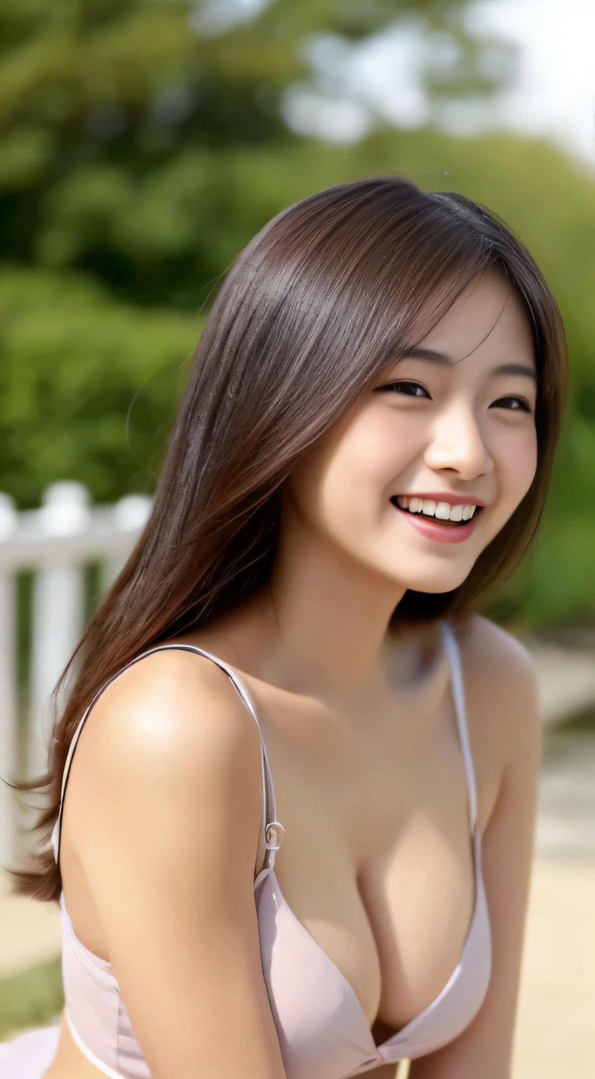 Japanese ),((beautiful girl)),cleavage,An expression that imagines something pleasant:1.2,(perfect body beauty:1.2),((perfect body)),(shy smile),beautiful teeth,