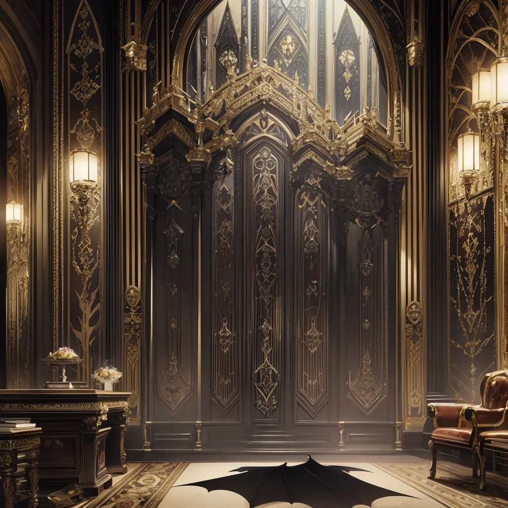 best quality,4k,8k,highres,masterpiece:1.2,ultra-detailed,realistic:1.37,batman themed decorations,lavish living room,gothic aesthetic,ornate furniture,dark color palette,glimmering chandeliers,exquisite tapestries,elegant marble flooring,large stained glass windows,imposing statues,candlelit ambiance,dramatic shadows,rich textures,meticulous details,brass accents,opulent draperies,antique bookcases,velvet upholstery,moody lighting,mysterious atmosphere,fine artwork,comfortable lounge chairs,grand fireplace,secret passages,hidden bat symbols,impressive architecture,batman memorabilia,stunning craftsmanship,vintage gothic vibe,imposing bat signal,extravagant decorations,hauntingly beautiful,mesmerizing ambiance,unforgettable goth-inspired experience,unparalleled luxury,immersive batman world