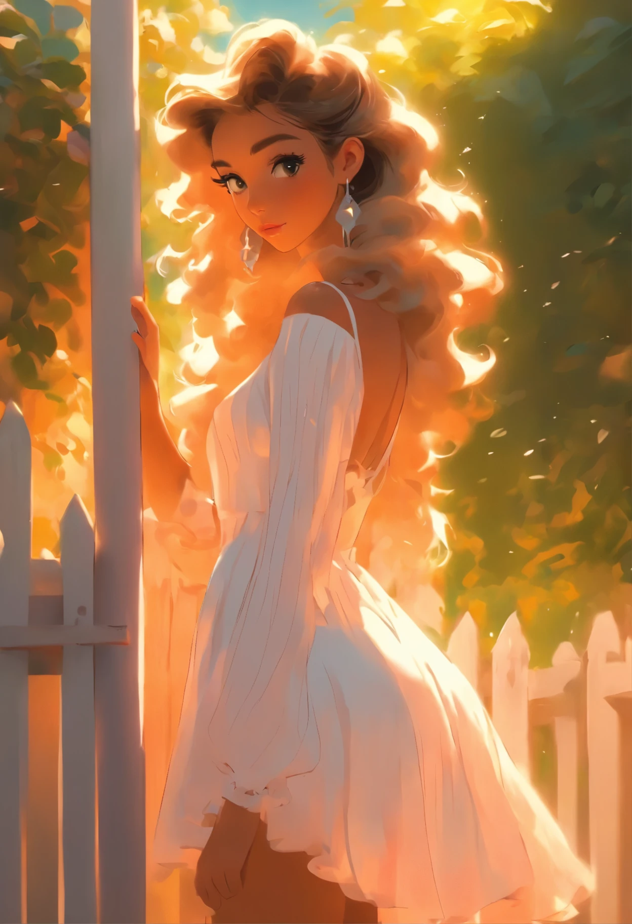 araffe woman in a white dress leaning on a fence, in style of petra collins, wearing a cute white dress, isabela moner, petra collinadison beer, in a dress, soft devil queen madison beer, violet myers, wearing in a summer dress, pretty white dress, wearing white dress, lacey, charli bowater, sundress, white dress