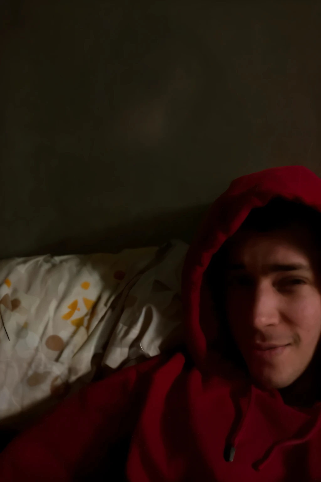 make it look like guy in red hoodie and girl are lying next to each other