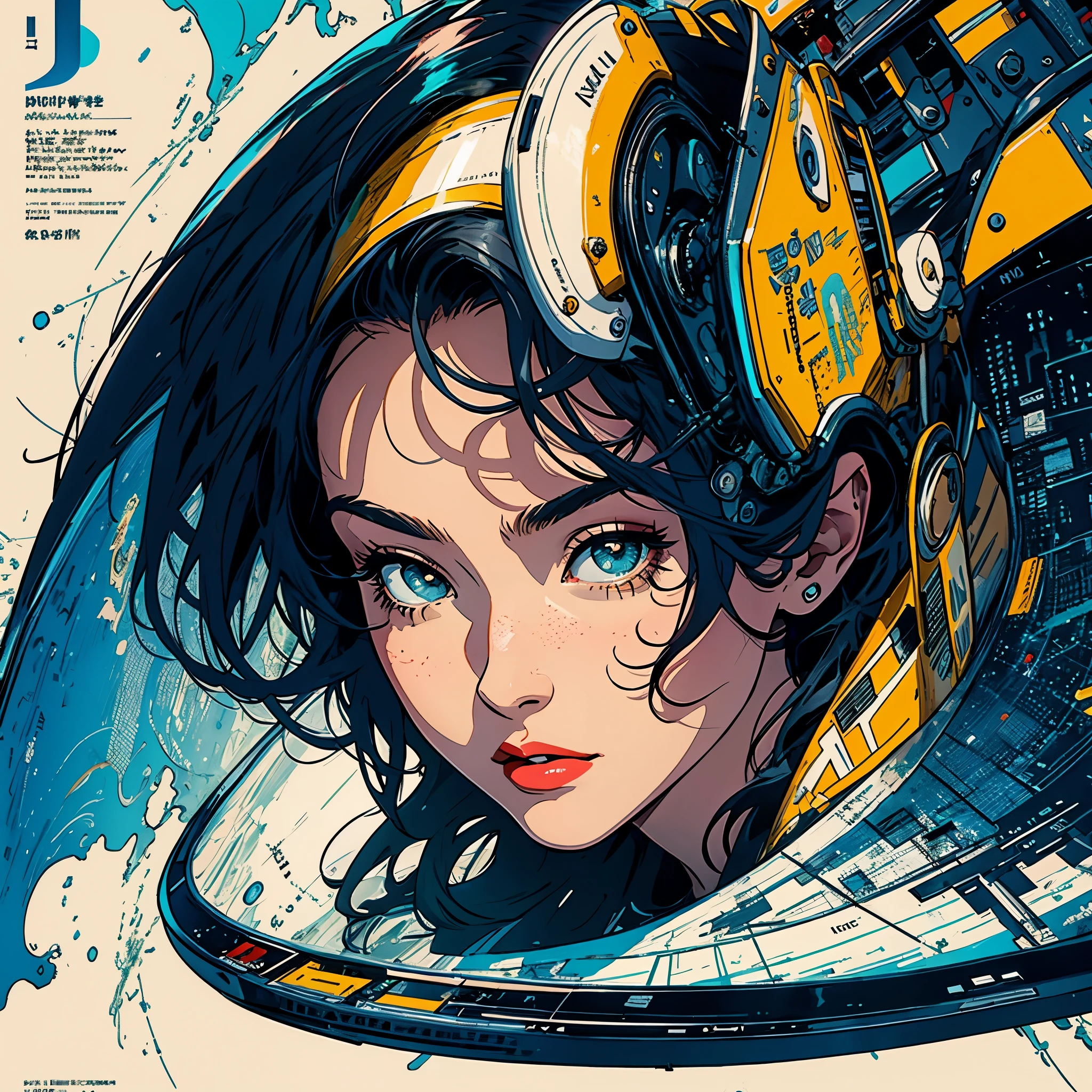 (masterpiece, highest quality), 32k,(A very detailed beautiful woman), poster,science fiction,1960s,1970s,bauhaus, shape, OK, abstract, propaganda,movie poster, vintage,retro,futuristic,anime,ultimate map,Perfect rainbow,highlight,angle from below,amazing hair,