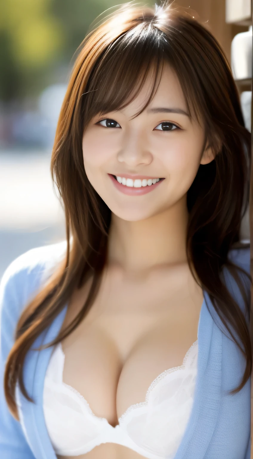 Japanese ),((beautiful girl)),cleavage,An expression that imagines something pleasant:1.2,(perfect body beauty:1.2),((perfect body)),(shy smile),beautiful teeth,