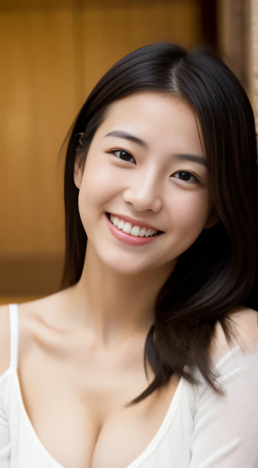 Japanese ),((beautiful girl)),cleavage,An expression that imagines something pleasant:1.2,(perfect body beauty:1.2),((perfect body)),(shy smile),beautiful teeth,