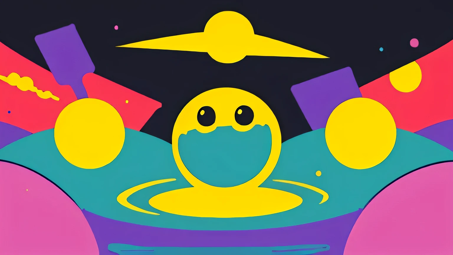 (Ultra Detailed,Ultra High Definition,Detailed Background),((2D)),((Flat Color)),((Colorful)),((Floating Colorful Water))), abstract pop art back ground, sun, moon, space ship