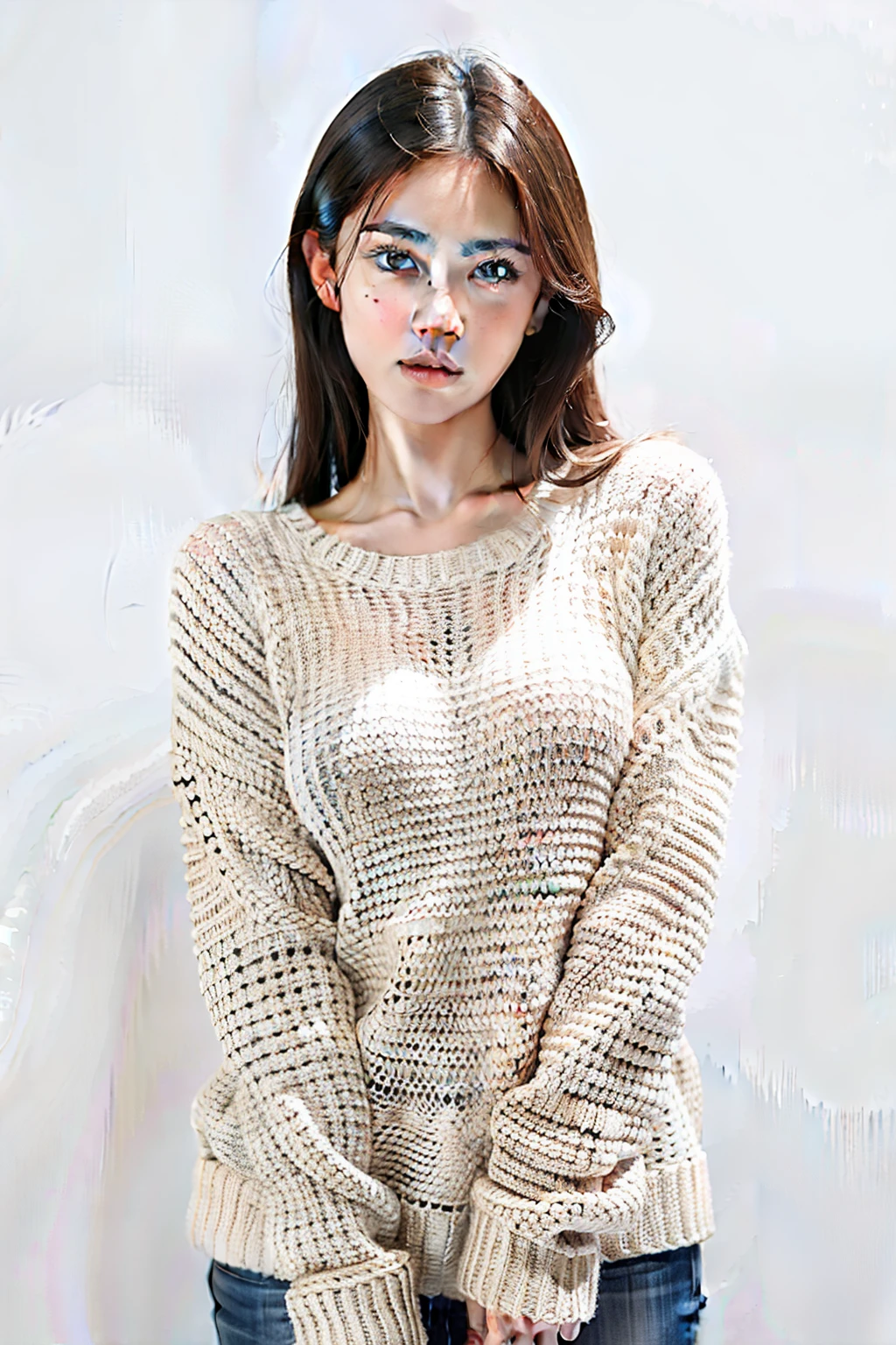 1girl,sweater,white background,