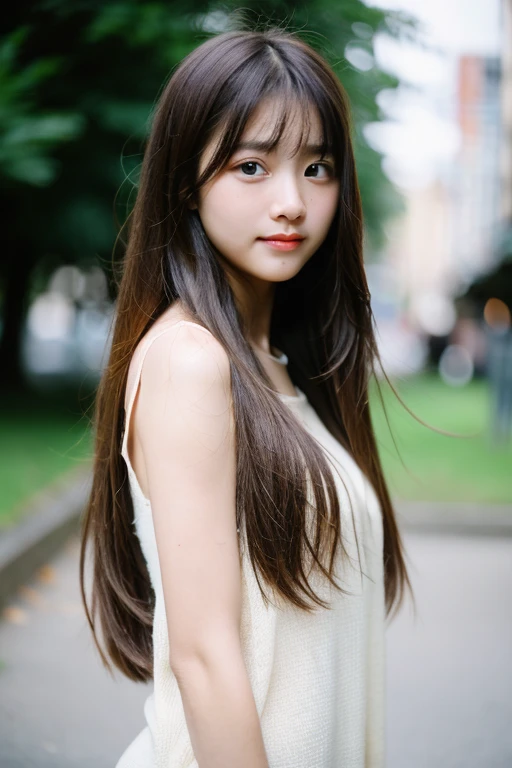 Young women，cute，long hair，Blurred background