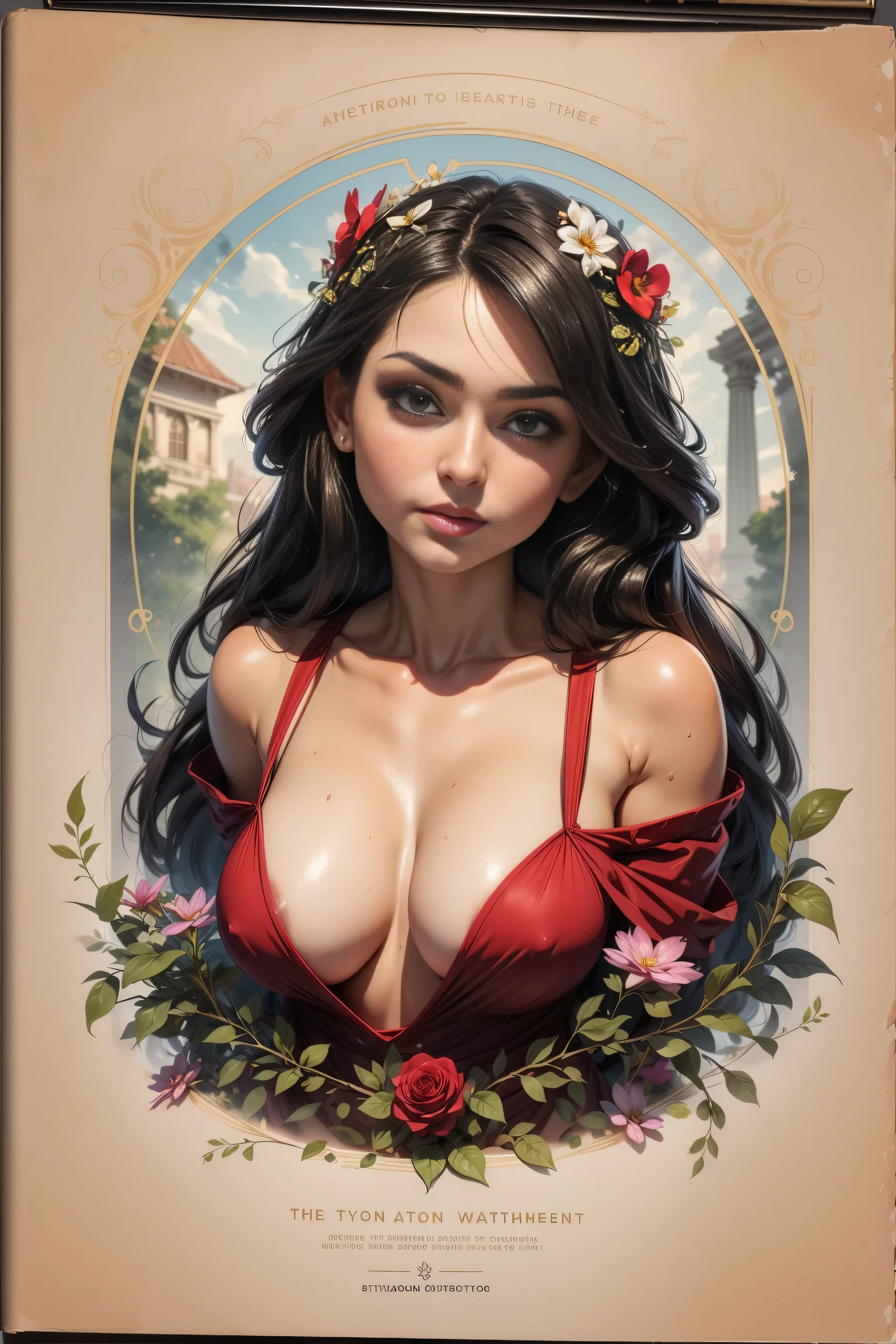 a woman with long hair and flowers in her hair is featured in a poster for alphonse mucha's the alphonse mucha by Alphonse Mucha