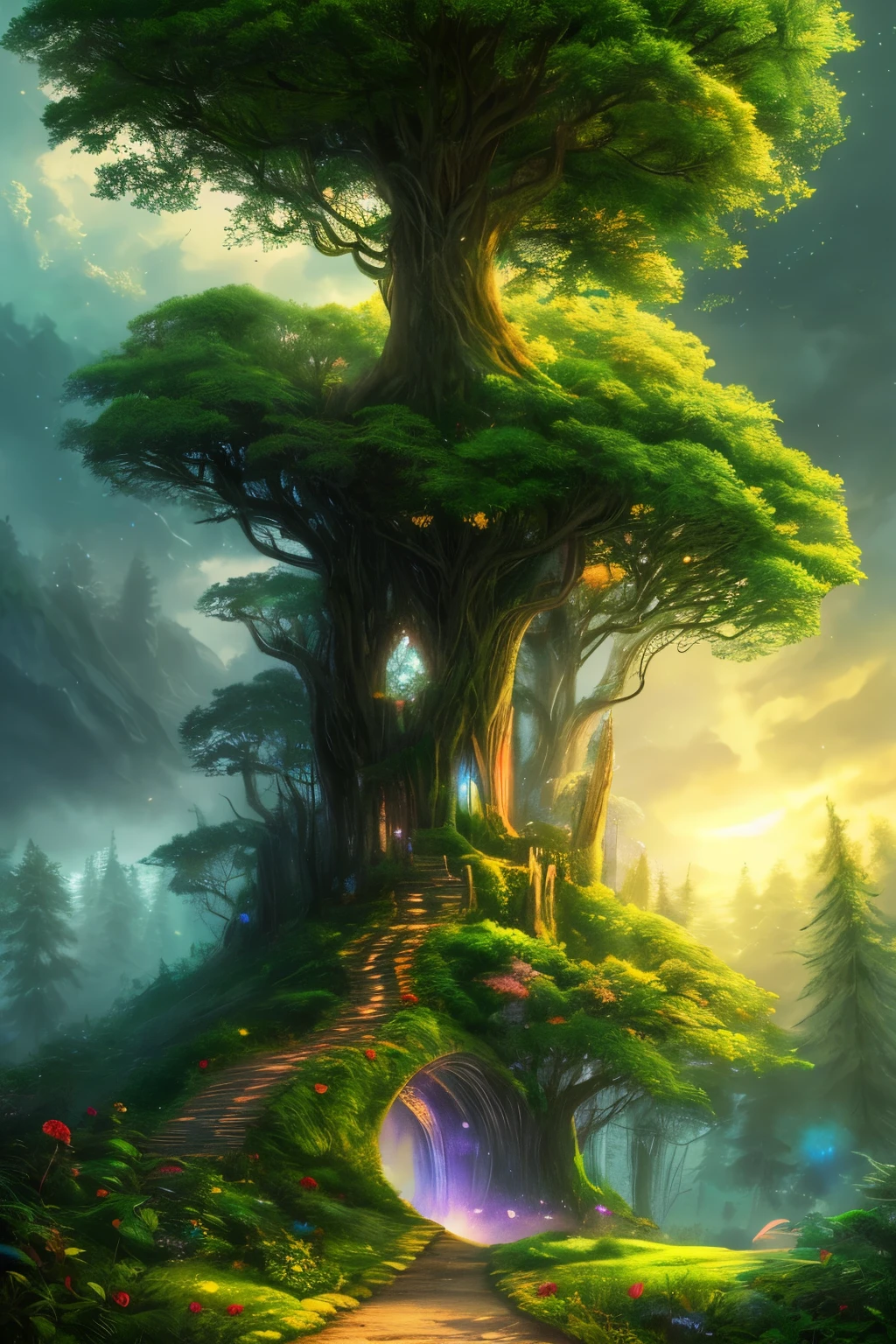 masterpiece, 最high quality, high quality,very detailed CG unity 8k wallpaper, Enchanting and dreamy scenes in a fantastic forest, towering tree々and, glowing mushroom, and the hidden fairy glen, Create a mysterious and enchanting feeling, art station, digital illustration, Complex, trend, pastel colour, oil, award winning photography, Bokeh, Depth of the bounds written, HDR, bloom, chromatic aberration ,realistic,very detailed, trend on art station, trend on CGsociety, Complex, high detail, dramatic, mid-journey art
