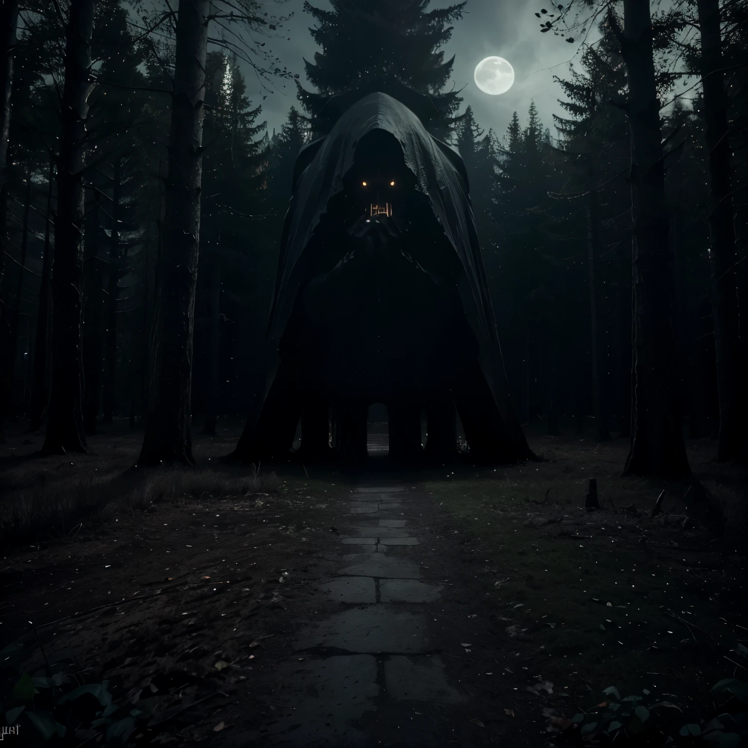 prompt 1:
"(best quality,4k,8k,highres,masterpiece:1.2),ultra-detailed,(realistic,photorealistic,photo-realistic:1.37),horror,concept artists,dark,scary,terrifying,unsettling,menacing,night,forest,trees,creature,monster,shape-shifter,inhuman,uncanny,body,hidden face,mysterious,ominous,spooky,shadows,lonely,nightmare,darkness,eerie,moonlight"
