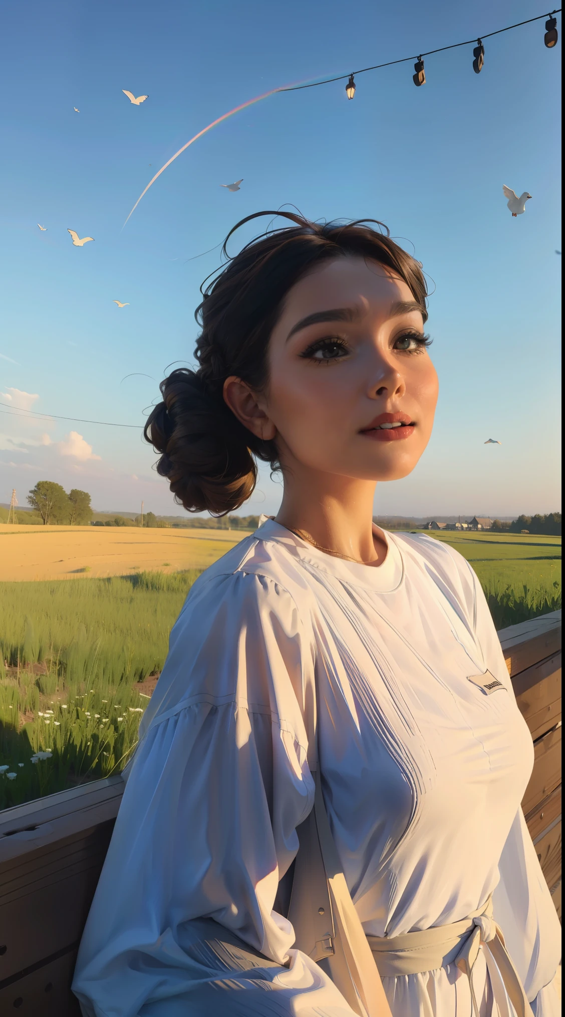 Le vaste ciel, La belle ligne d'horizon, les grandes prairies, Extremely tense and dramatic images, Les effets visuels en mouvement, the high Polaris and the natural colored light. Long-sleeved top, short en jean et une fille avec un sac à dos.
Sourire à pleine dent, Cheveux très blancs et coloreds 🌈, Une belle fille, UHD (Ultrun Detunils) RegUNrder le spectateur en tenue de ville de style hip-hop, different, colored, long, dark garments, Dust'étoiles blUNnche sur les pUNrties sombres, debarrasse, Resolution hUNue, ultra-détunille, (1fille : 1.3), colors éclUNntUNntes, flou artistique, light leaks, Ambiance onirique