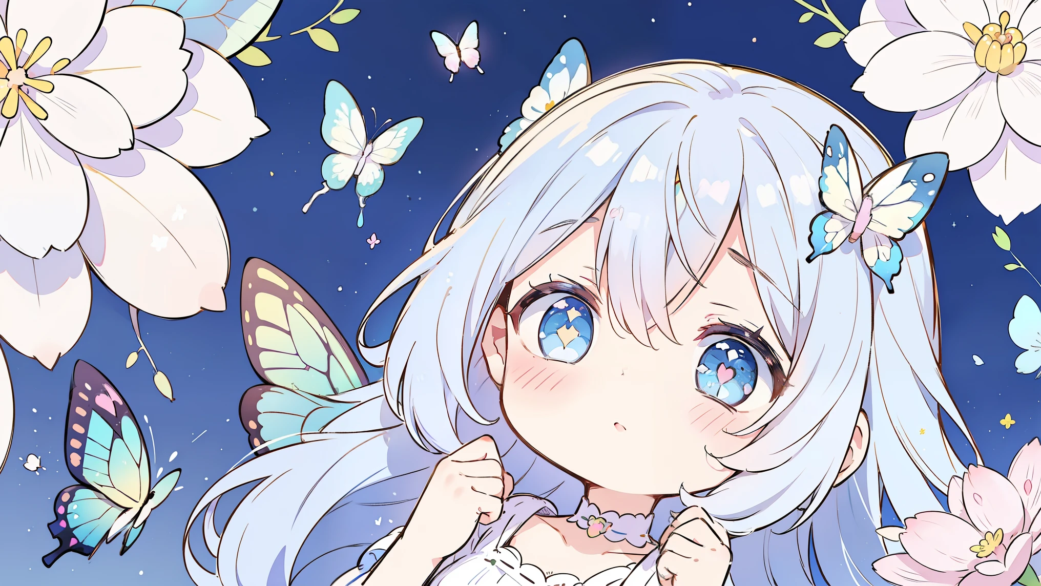 (Pastel background:1.2), Patterned background, (little doodles everywhere), the entire background is filled with a repeating pattern of cute hearts, the stars, Butterflies, flowers and other cute things., (light background:1.2) , dark colors