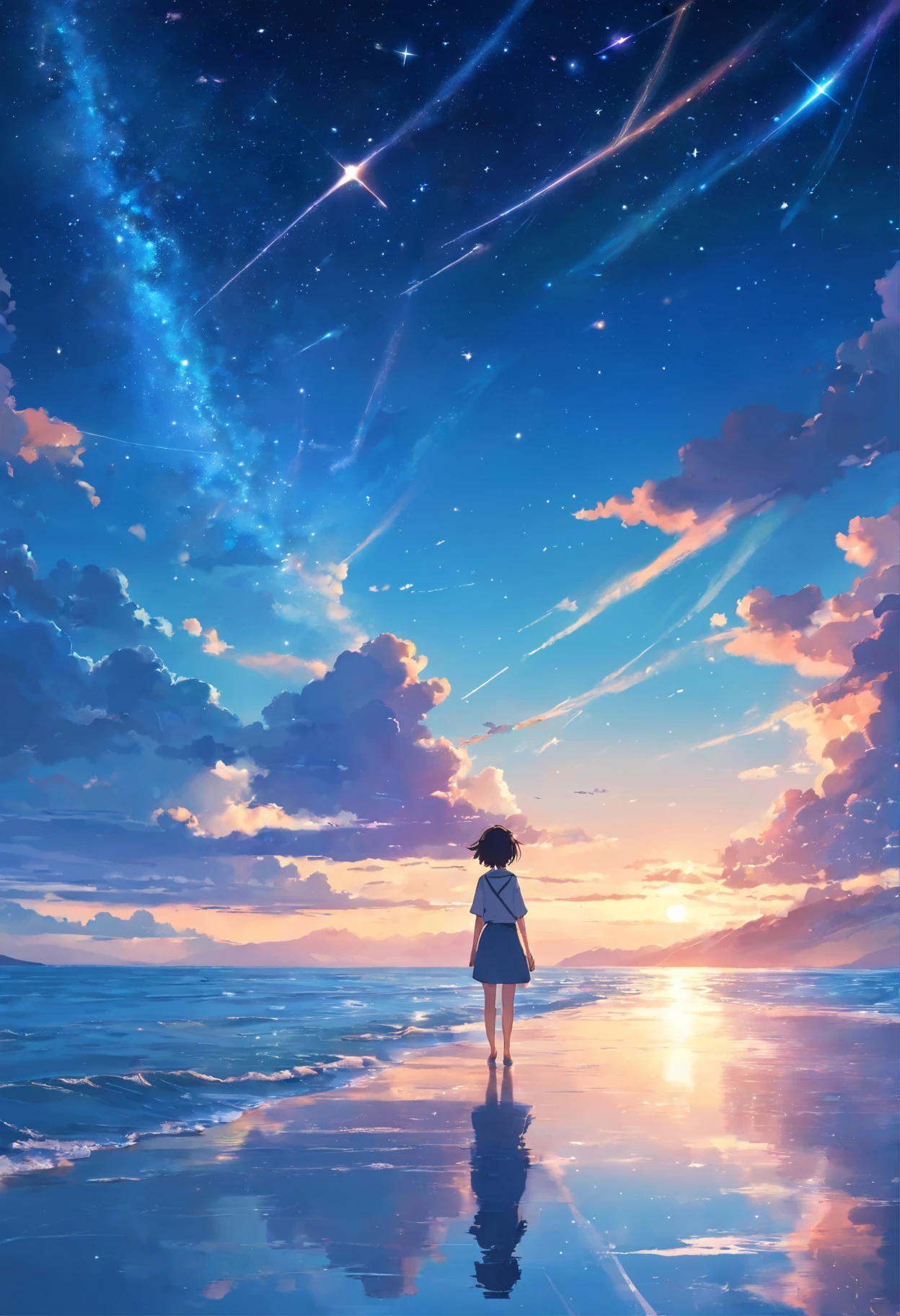 Sky,stars,reflective sea,Gorgeous,8k
