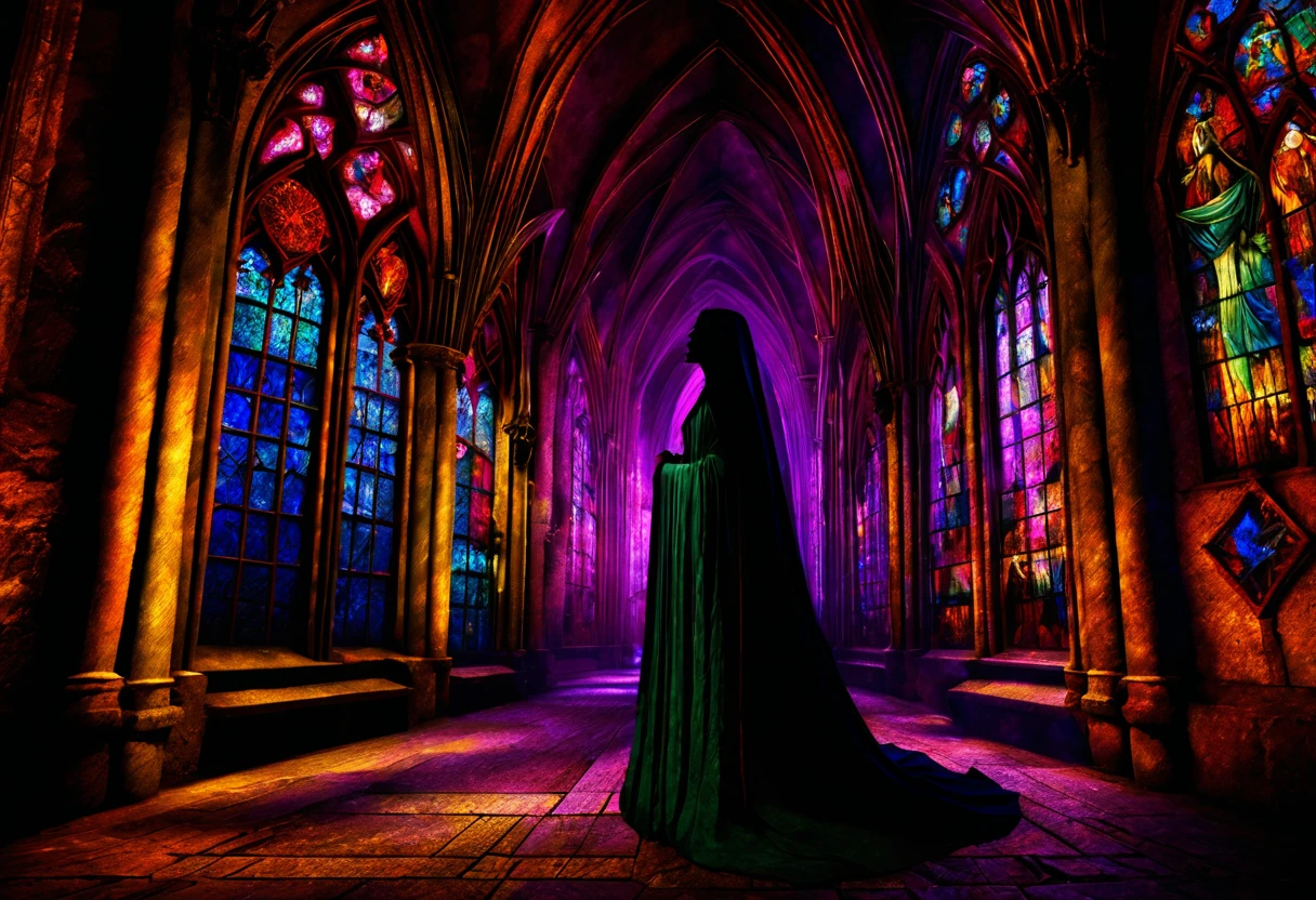 In the spectral embrace of a Gothic cathedral, envisage a hyper-realistic illustration echoing the spirit of Vitale da Bologna, known as Vittoire Carpaccio, a renowned sculptor of the Gothic era. Conjure a scene where intricate stone figures come to life, each detail meticulously carved to evoke the depth of emotion and mystique characteristic of Carpaccio's work. Illuminate the composition with the play of ethereal light and shadows, accentuating the texture of the stone. Capture the essence of Gothic aesthetic by sculpting fantastical creatures and intertwining them with elaborate, ornate patterns inspired by the rich intricacies of Gothic architecture. Let the artwork breathe life into the timeless beauty of Gothic craftsmanship.