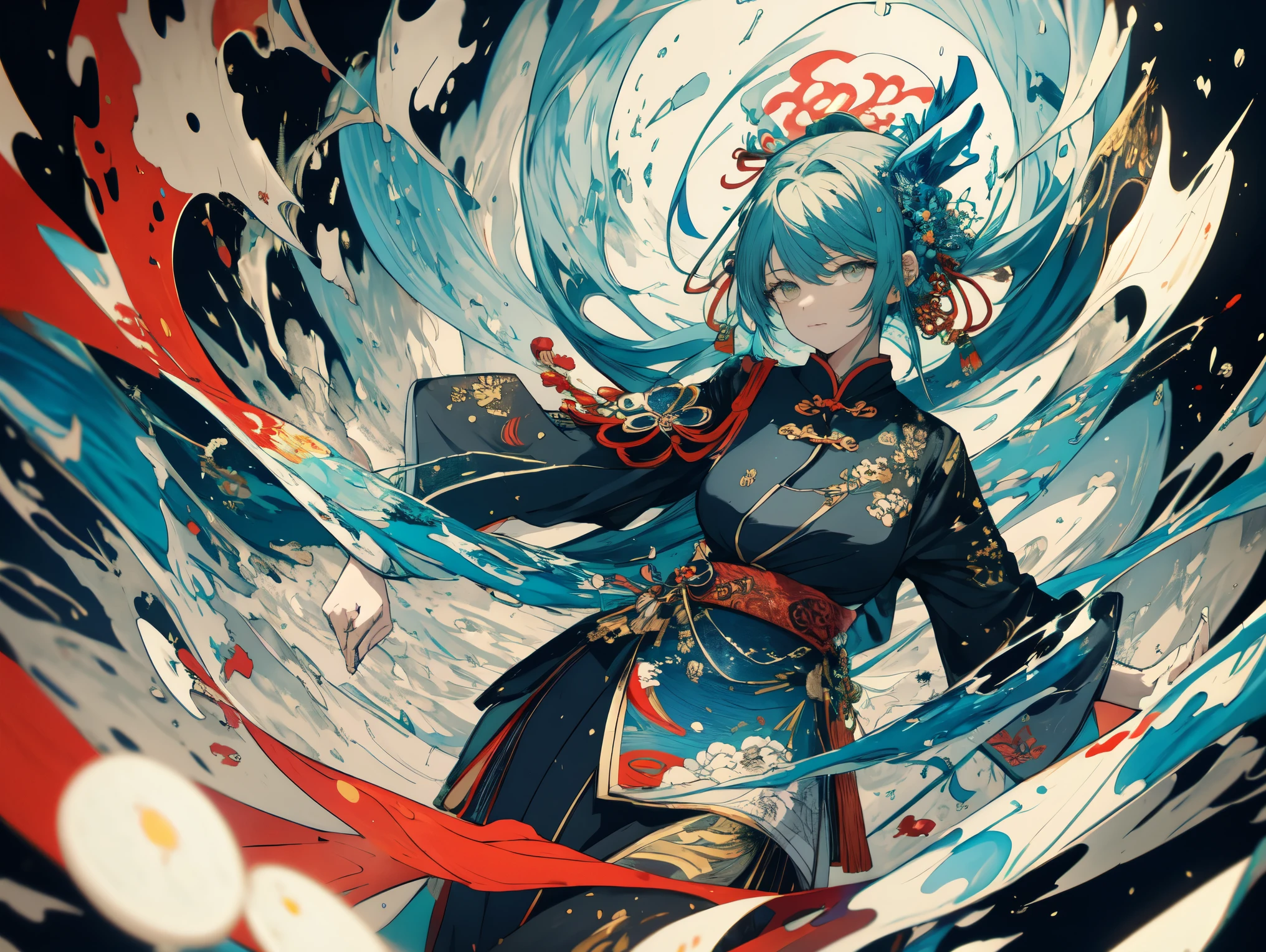 {{{{{figure}}}}},by Yuko Shimizu,1 girl,chinese dragon,chinese girl,female focus, {{color ink painting}},{{ink splatter}},{{splash of color}},{{{colorful}}},{{sketch}}, masterpiece,highest quality, Beautifully painted,very detailed,