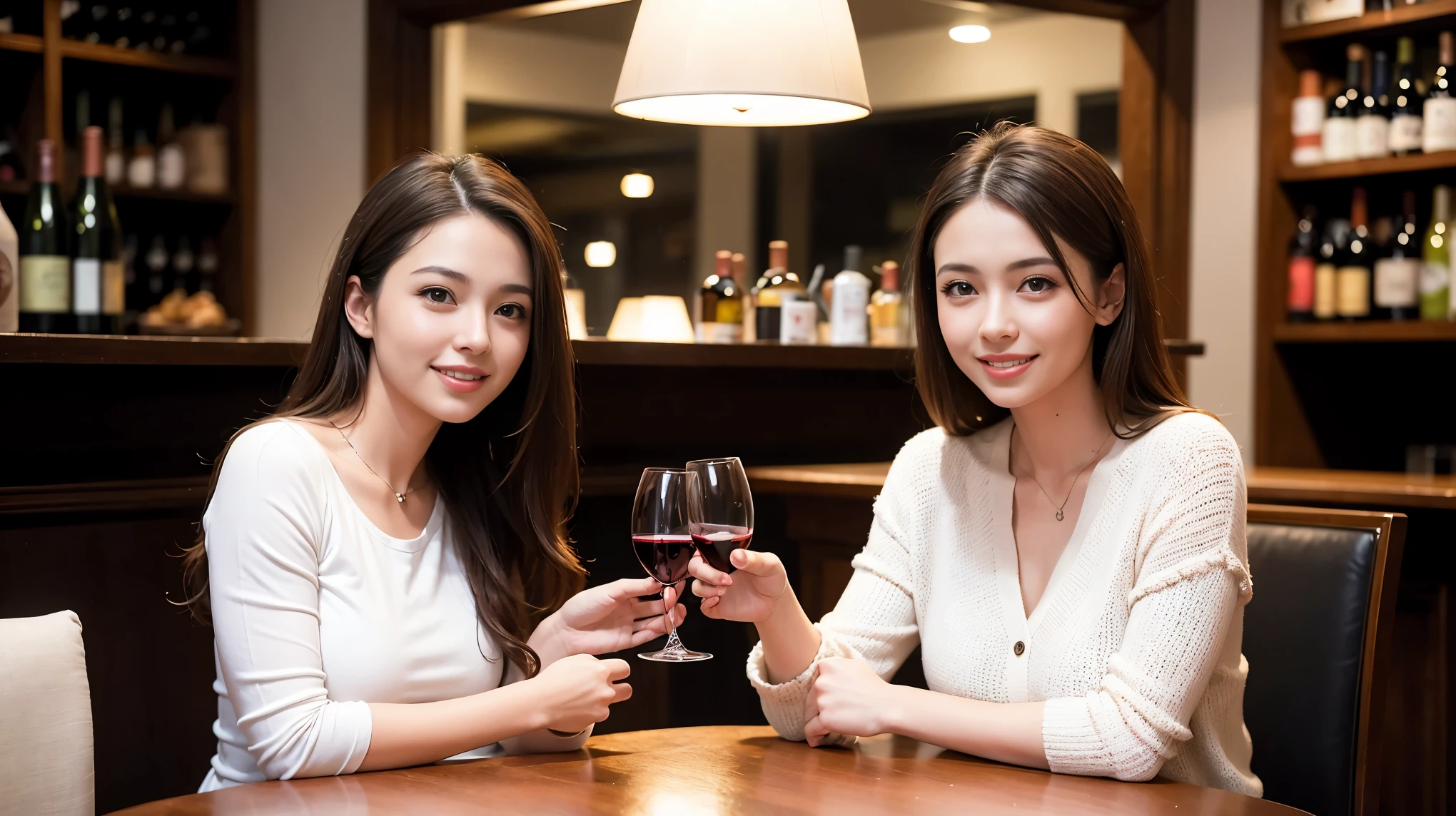 (including 64k, nffsw, highest quality, table top: 1.2), (realistic, photorealistic: 1.37), Spectacular sunset view、long sleeve shirt、winter fashion、Columbia、Brazilian、Japanese、Dutch、German、Portuguese、Belgian、Italian、French,Champagne、sparkling wine、 (slimフェイス), (slimボティ), (brown hair), (shortcut), neat beauty、cheeks turn a little red, (35 years old), 38 years old, alone, 窓の外には美しく緻密なnight景が広がります., restaurant, wine glassが座っている, nightに, in a prominent place (from the Upper body) nova frog style, actress, model, Upper body, White wine, slim, wine glass, Super Clean night View, wine glass Put in the Middle, Happy smile, (smile: 1.15), beautiful and detailed eyes, Upper body, bust japan up, night, short, short, actress, model, Upper body, White wine, slim, wine glass, Super Clean night View, wine glass Put in the Middle, Happy smile,