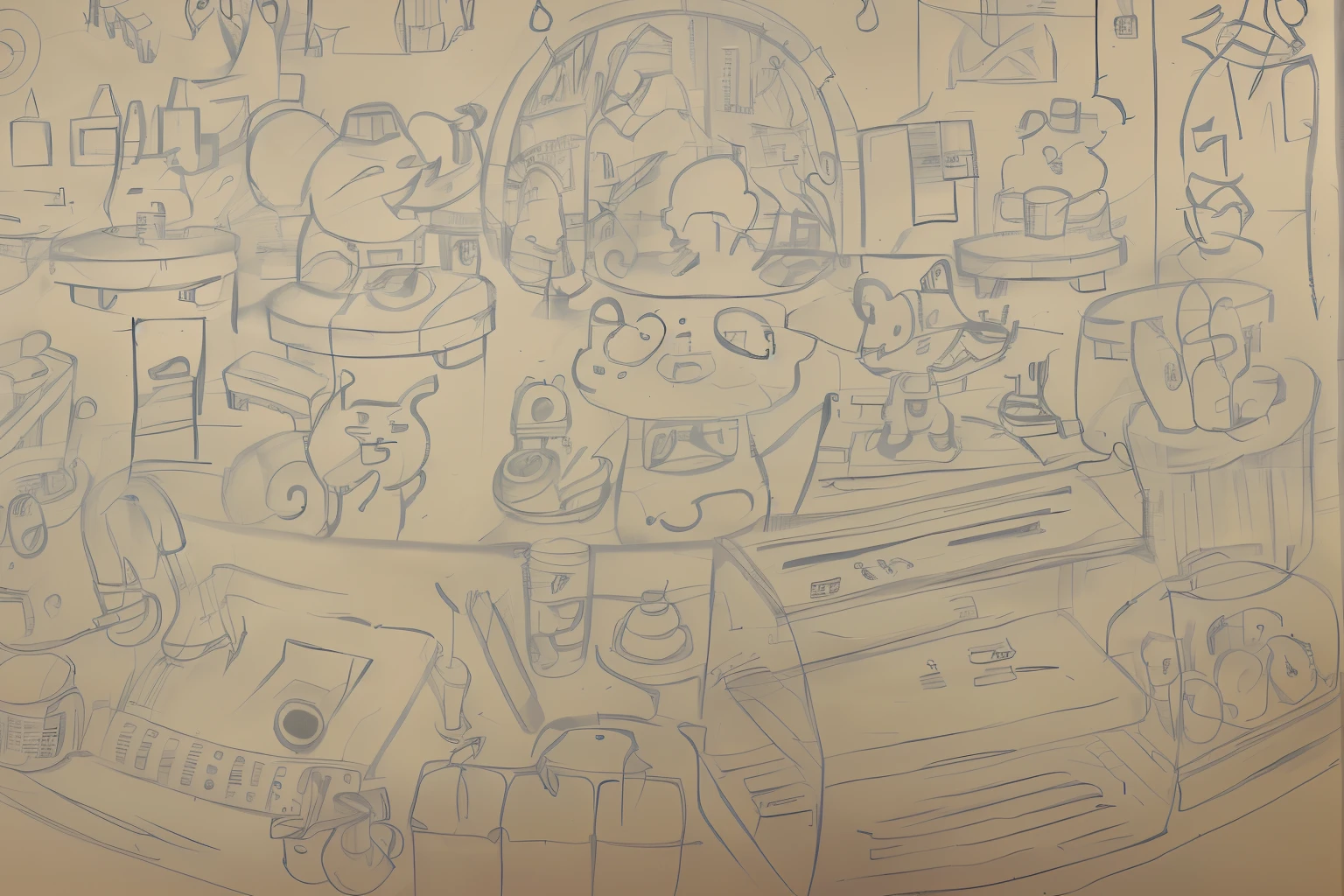 Sketch of a cartoon shop,There are various products inside, concept art!!, concept art!, Detailed fanart, Concept map, Detailed pencil drawing, concept art sketch, finished concept art, Concept works, rough sketch, concept art, concept art, concept art highly detailed, official concept art, Concept map, author:Kim Chung Hee, Drawing on white parchment