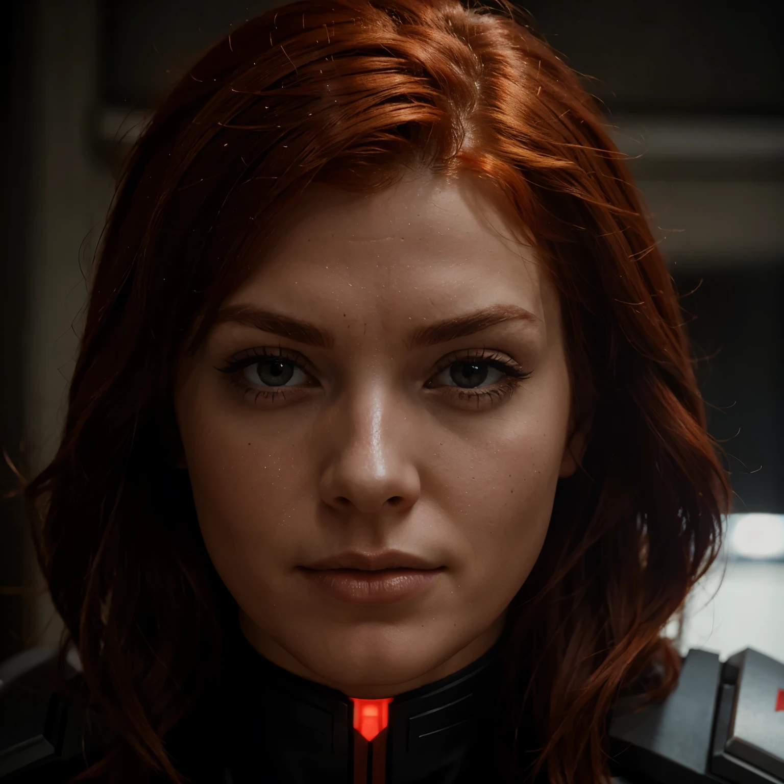 Red head femshep, up close portrait,