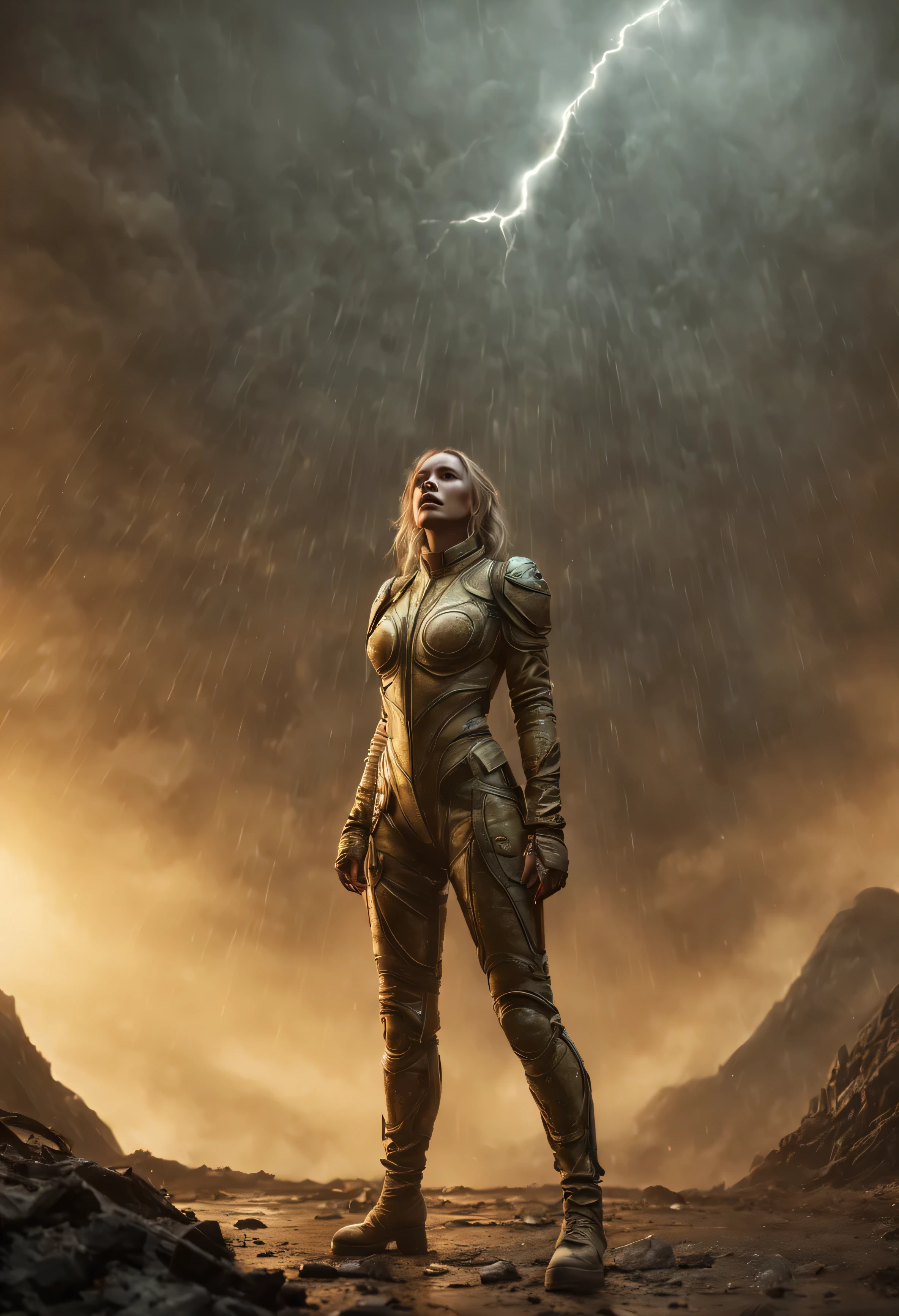 In the style of Chris Mars (a terrified person on the ground curled up protectively on their side:1.4, towering above her are many, thin tall tortured humanoids:3.0, raining ash, gold tones foggy, schizophrenic nightmare, dark, moody, gritty, graphic novel, 8k resolution, Unreal engine 5/digital matte painting, photorealistic, ultra hyper-detailed, intricate, Shot on a Hasselblad medium format camera with a 100mm lens. Unmistakable to a photograph. Cinematic lighting. Very accurate representations and details for the photos 4k, 8k, 16k, full ultra hd, high resolution and cinematic photography --ar 3:2  --v 5 --up-beta --v 5 --Screen Space Reflections --Diffraction Grading --Chromatic Aberration --GB Displacement --Scan Lines --Ambient Occlusion --Anti-Aliasing FKAA --TXAA --RTX --SSAO --OpenGL-Shader’s --Post Processing --Post-Production --Cell Shading --Tone Mapping --CGI --VFX --SFX --insanely detailed and intricate --hyper maximalist --elegant --dynamic pose --photography --volumetric --ultra-detailed --intricate details --super detailed --ambient –uplight 