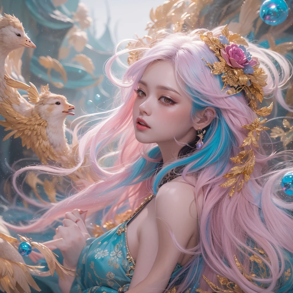 offcial art,统一 8k 壁纸,ultra - detailed,Beauty and aesthetics,tmasterpiece,best qualtiy,(zentangle,datura,Tangles,entangled),(s fractal art:1.3),1girll,Pink hair,Green eyes,The is very detailed,dynamic angle,cow boy shot,The most beautiful form of chaos,elegant,Fauvist design,vivd colour,romanticism lain,James Jean,Robbie Devi Antono,ross tran,Francis Bacon,Michal Mraz,adrian ghenie,petra cortright,Gerhard Richter,Takato Yamamoto,Ashley Wood,Atmospheric,A note of ecstasy,streaming musical notes visible