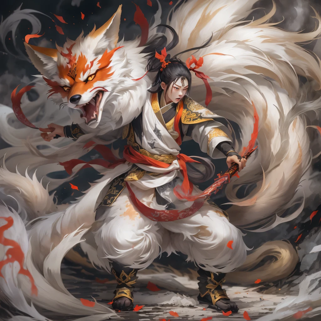 Nine-tailed fox 32k,red and white仙魔界, Chance encounter with Liu Hanshu, He saw his old self in him, Decided to accept him as a disciple, teach him how to protect himself, But because of the hidden star map, Phoenix and the Liu family、Jade Sword Sect builds relationships, Beginning with the death of Liu Hanshu, Qin Yu embarked on the road of confrontation with powerful enemies, work hard, make yourself stronger, Stick to your core path of justice, (nine-tailed fox)eyes full of anger,red and whitenine-tailed fox握緊了拳頭,dash forward,Give the opponent a fatal blow,full body lesbian,Full body nine-tailed fox male mage 32k(傑作canyon超HD)Phoenix(canyon)climb the streets, explosion scene(nine-tailed fox), (dragon), nine-tailed fox憤怒的戰鬥姿態, looking at the ground, batik linen headscarf, 中國red and white圖案長袖服裝, canyonred and whitenine-tailed fox(abstract acrylic splash:1.2)red and white(realistically:1.4),black hair,flour fluttering,rainbow background, high resolution, detail, RAW photos, Sharp Re, Nikon D850 film photo by Jefferies Lee 4 Kodak Portra 400 camera F1.6 guns, colorful, Ultra-realistic and vivid textures, dramatic lighting, Unreal Engine Art Station Trend, Sinest 800,red and white飄逸的霧氣,(((叢林canyon)))The injured line up in the street(OK)climb the streets,Movie Master Instant Image Quality(masterpiece,HD,Ultra high quality,32k) (linen batik scarf), fighting stance, looking at the ground, Linen bandana, 中國nine-tailed fox圖案長袖服裝, 早上的nine-tailed fox(Abstract gouache splash:1.2), dark clouds lightning background,sprinkling