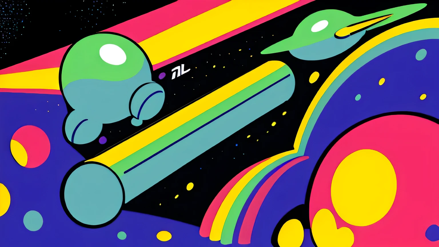(Ultra Detailed,Ultra High Definition,Detailed Background),((2D)),((Flat Color)),((Colorful)),((Floating Colorful Water))), abstract pop art back ground, spaceship, alien, space, galaxy, rainbow