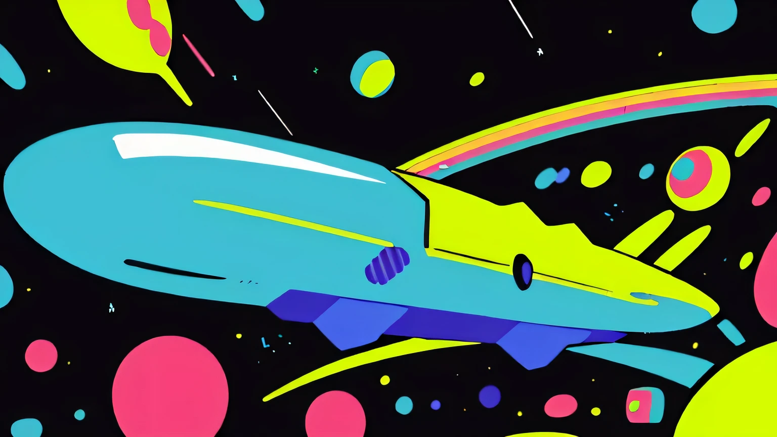 (Ultra Detailed,Ultra High Definition,Detailed Background),((2D)),((Flat Color)),((Colorful)),((Floating Colorful Water))), abstract pop art back ground, spaceship, alien, space, galaxy, rainbow