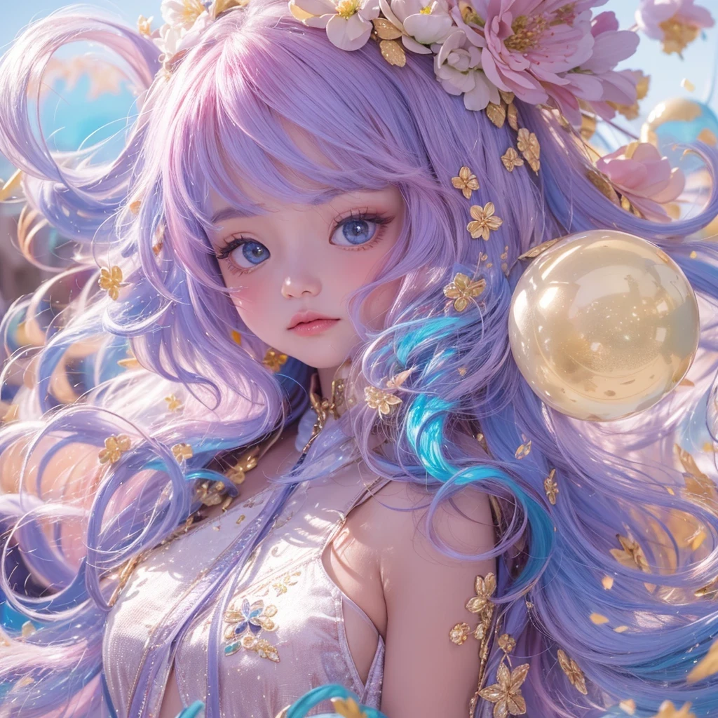 Goose pink blue color,enamel,agate,A flesh-colored world,Blood Blue Girl 32K(masterpiece,HD,Aoyama Pond,Ultra high quality,32)long flowing bright blue hair,blood pool,Ziddink, a color,Grumpy (After greeting), (Linen scarf), fighting stance, looking at the ground, Goose pink long hair, Floating bright blue, Fire cloud gold headdress, Chinese long-sleeved gold silk burgundy garment, (Abstract metaverse splash:1.2), White background,Peony flower vitality protector(粉realisticlying:1.4),bright purple hair,Smoke on the road,The background is very pure, high resolution, detail, RAW photos, Sharp Re, Nikon D850 film photo by Jefferies Lee 4 Kodak Portra 400 camera F1.6 guns, Rich pink shade, Ultra-realistic and vivid textures, dramatic lighting, Unreal Engine Art Station Trend, Sinest Powder 800,一个有着long flowing bright blue hair的女孩,Huge colorful bubbles鹅粉黄