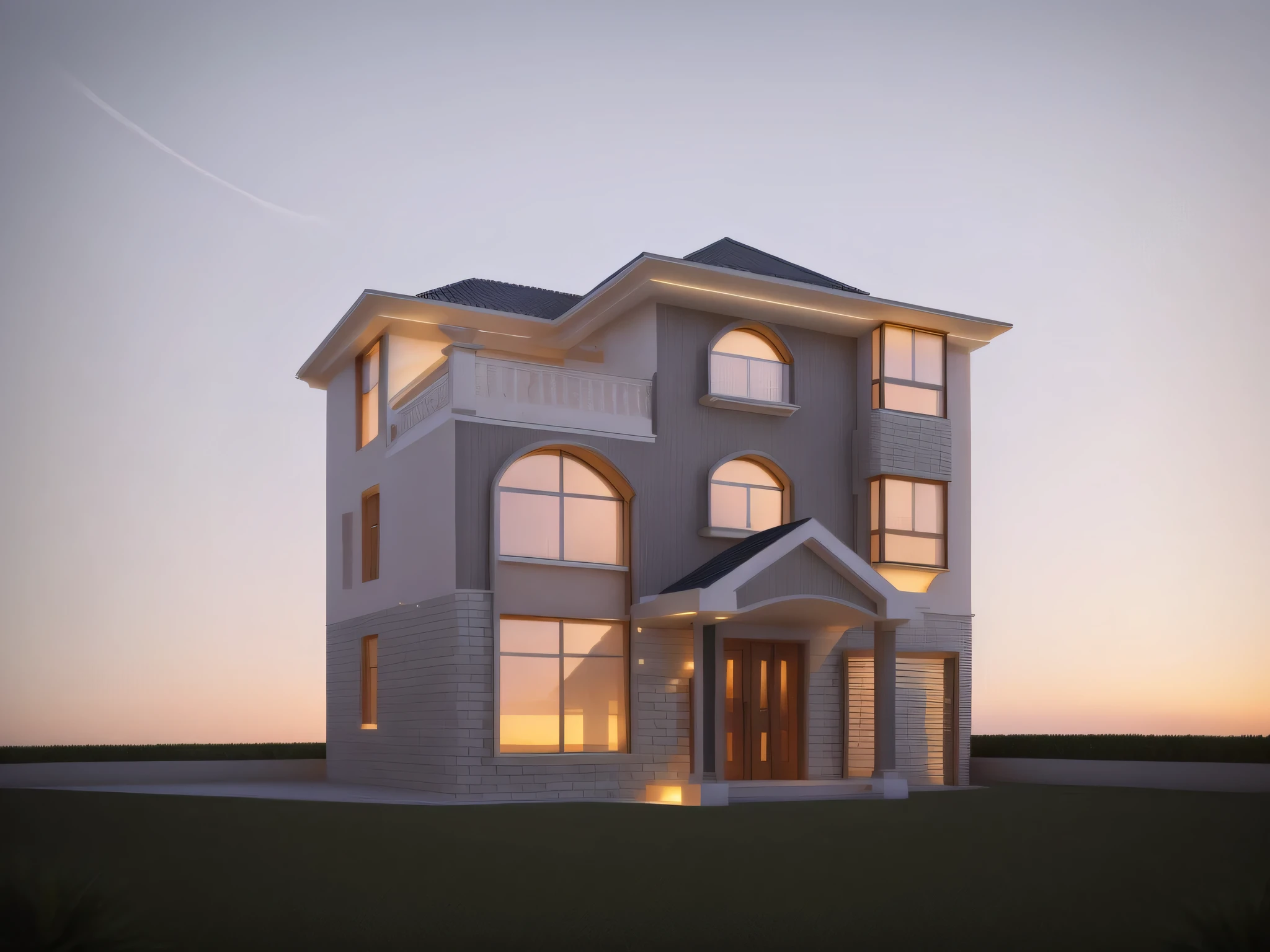 Alafid house with balcony and balcony on gray background, Interdimensional Villa, 3d rendering, 3d rendering, an extremely detailed building, 3D realistic rendering, architectural landscape during daytime, 3d highly detailed, 3d highly detailed, Realistic architecture, Highly detailed architecture, 3D architecture, complete house, Maximum 3 days, Villa perspective view