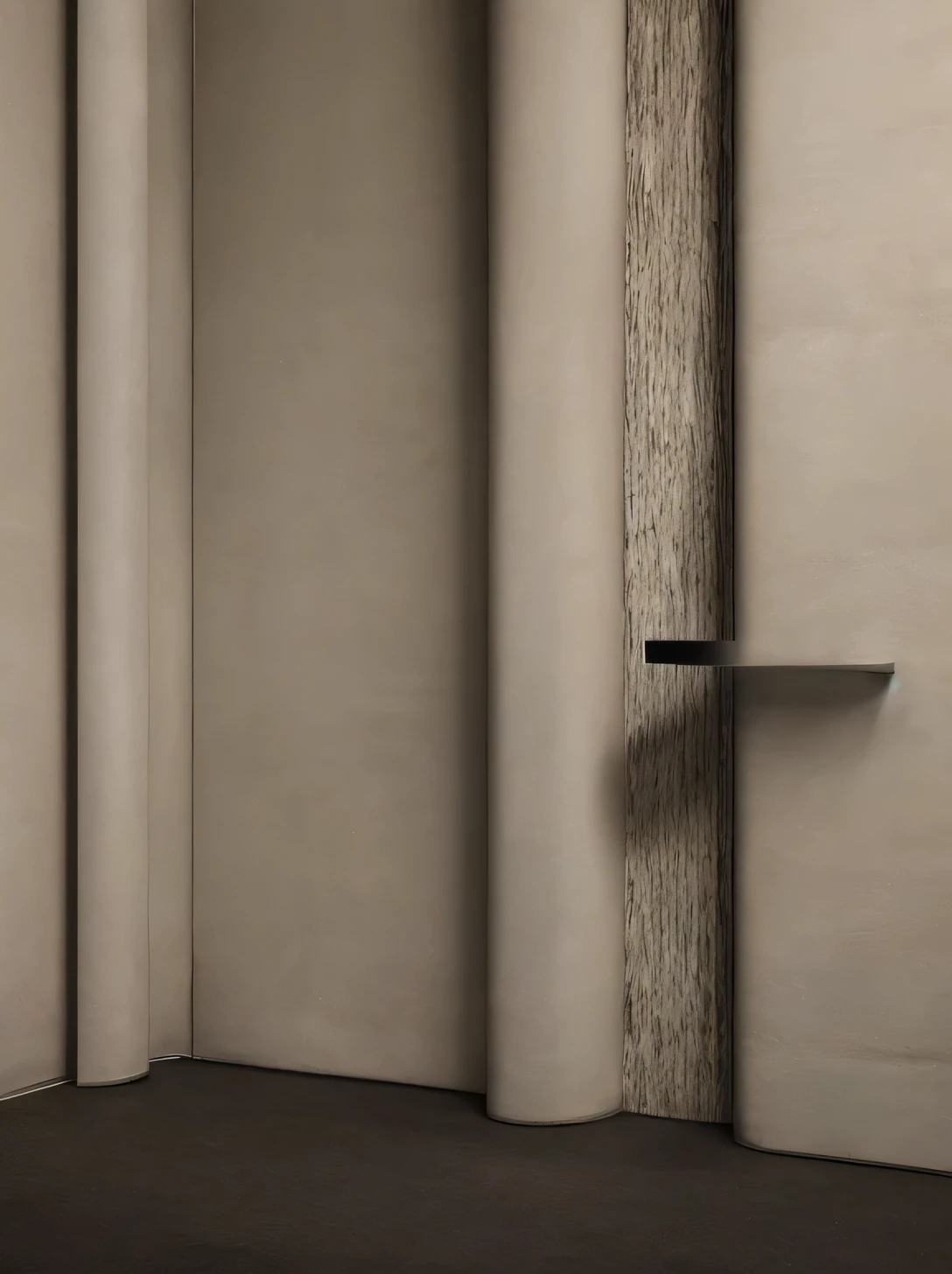 A black stone on a shelf in a room, inspired author:David Chipperfield, inspired Lucio Fontana, author:Harvey Cartman, inspired author:Peter Zumthor, Detail texture, Sabina Klein, author:Jane Kupecki, hila klein, Lucio Fontana, sparse details, author:Peter Zumthor, author:David Chipperfield