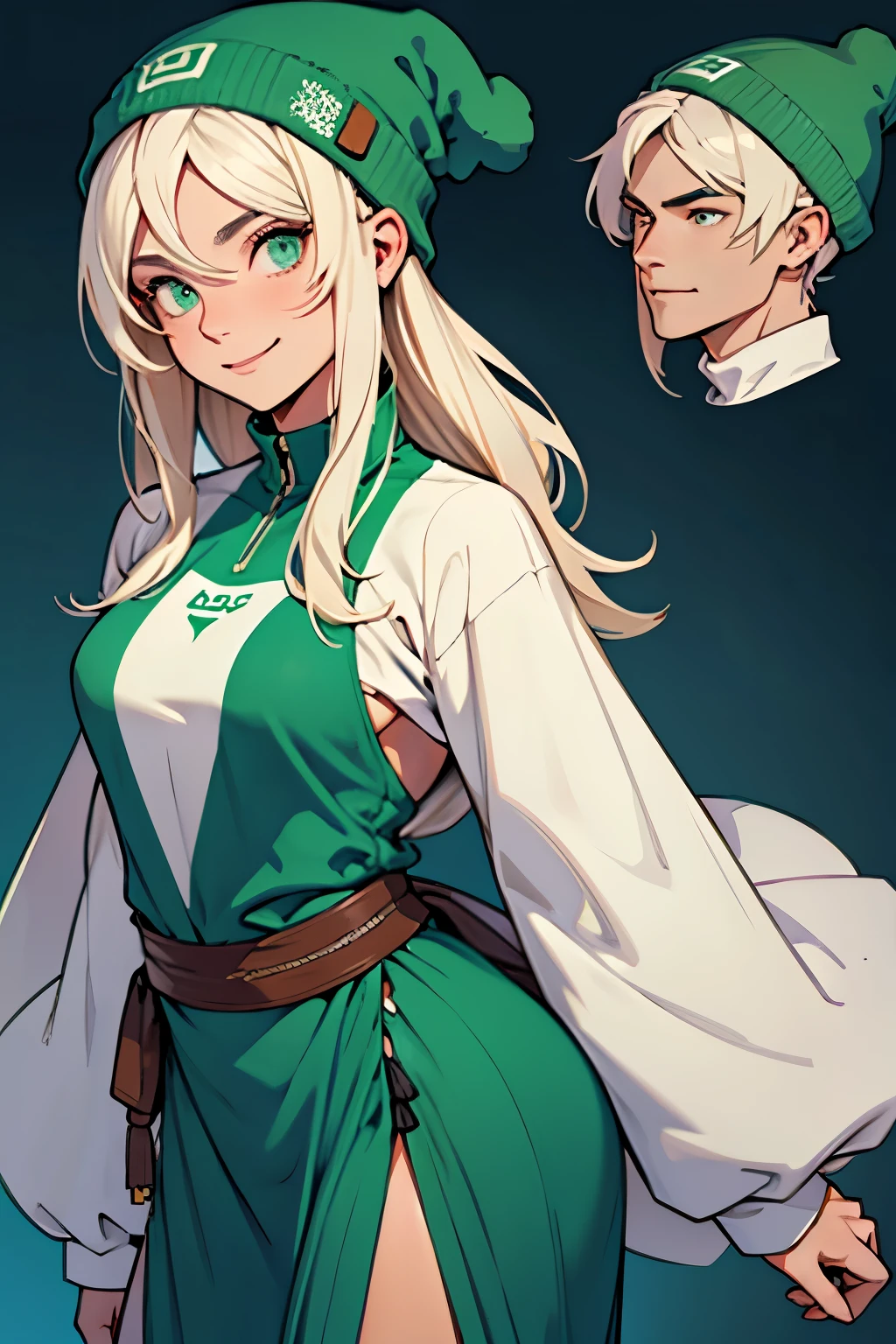 uma garota que tem cabelos castanhos-escuros, green eyes and an average height. She usually wears practical and comfortable clothes, mas com um toque de estilo. His smile is warm, but she often has a thoughtful expression.