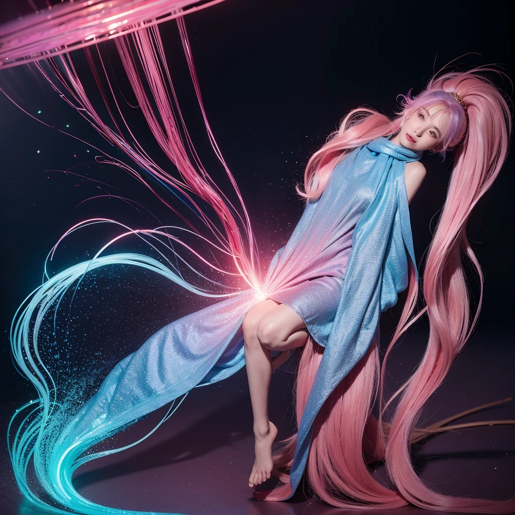 The best creative art of this century. Rainbow-colored slime-like liquid intertwines with a beautiful woman. His back connected to complicated equipment. A beautiful woman tied to a capsule. AI beauty cultivation program. Shooting from random angles. Beautiful one shot. Photorealistic highest quality, masterpiece, super high resolution. Ultra-realistic details, 16K.