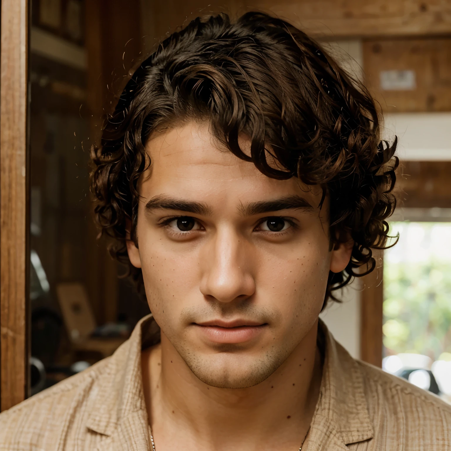 Man curly hair no beard