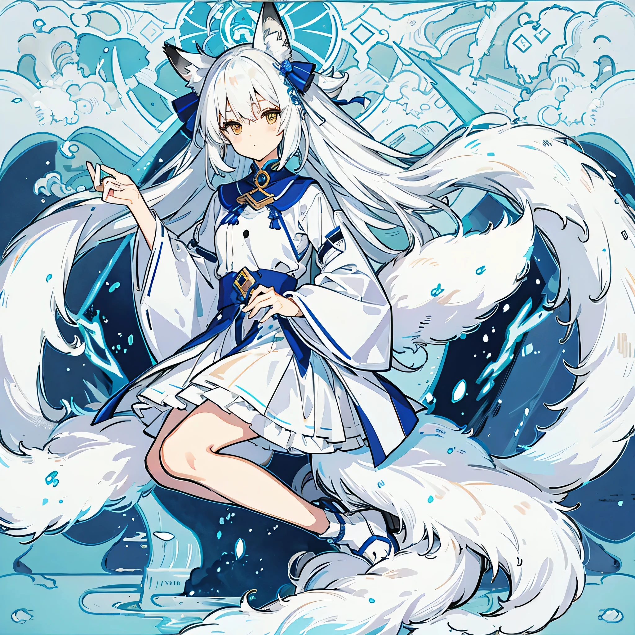 Draw a white-haired fox girl
