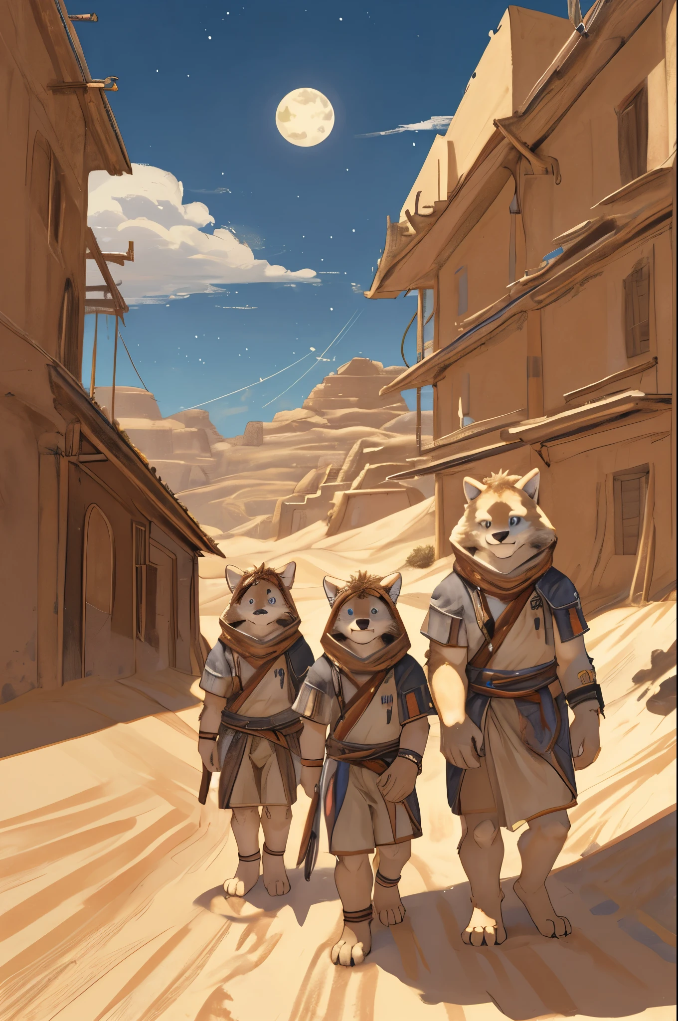 top quality, best quality, High-quality illustrations, masterpiece, super high resolution, detailed background, detailed background, desert, sand dunes, pyramid, Traditional costumes, group shot:0.2, 6+boys, 6+girls, Happy, joyful, absurdres(highly detailed beautiful face and eyes)perfect anatomy(kemono, furry anthro)selfie:0.1,