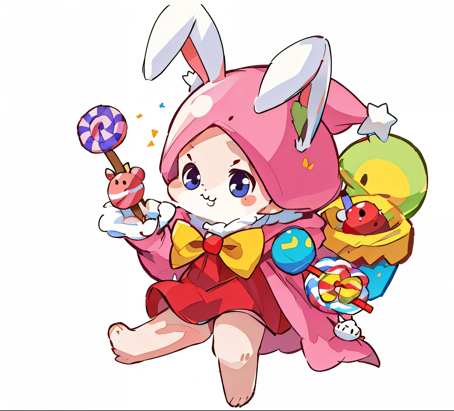 Rabbit holding candy,game icon,Europe and America,Cartoon,Q version,Simple,2 d game,clean background