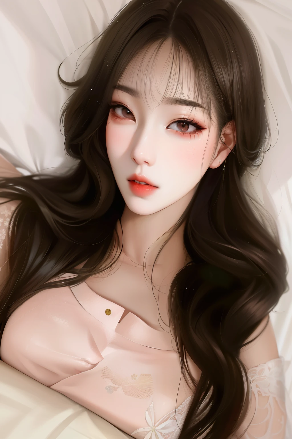 Araffe Asian woman with long hair lying on a bed, hermosa joven coreana, ulzzang, hermosa joven coreana, hermosa mujer surcoreana, joven y adorable rostro coreano, Lalisa Manobal, muchacha coreana, maquillaje popular de corea del sur, maquillaje coreano popular, pale korean adorable face, jaeyeon nam, Korean idol woman portrait, Young cute pale asian face