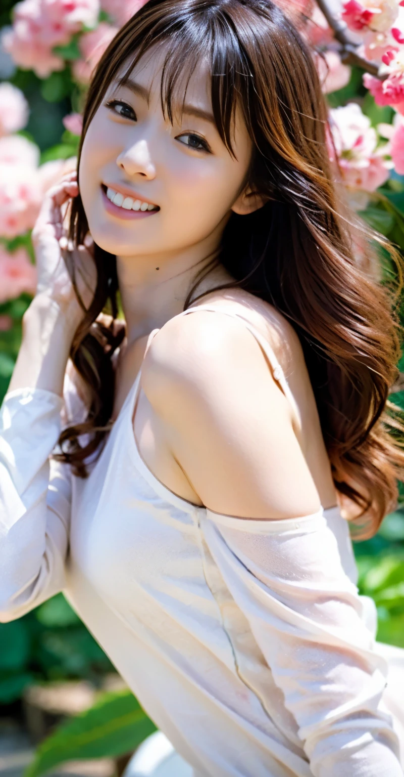 (((perfect anatomy))),((Ulzan 6500)),highest quality,very detailed,masterpiece,Super detailed,In front of a plum blossom in full bloom, bend forward with your knees together and bring your arms together in an inviting pose.,Angle from a low back position where you can see your underwear,超High resolution,(realistic:1.4,8k),Posing with your chin pulled in in a park where plum blossoms are in full bloom under the dazzling morning sun.,A 20-year-old woman who is beautiful just by standing,The slim, muscular, big hips are irresistible.,((Perfectly sized V neck long sleeve mini skirt dress is the best match)),The most adorable smile with raised eyebrows and corners of the mouth,Proud chestnut sauvage hair,High nose and deep chiseled face,Elegant appearance,Dynamic full-body portrait from above,magic lighting,Bright colors,Melting deep depth of field background using Hasselblad,(highest quality,4k,8k,High resolution,masterpiece:1.2),(realistic,realistic:1.37),
