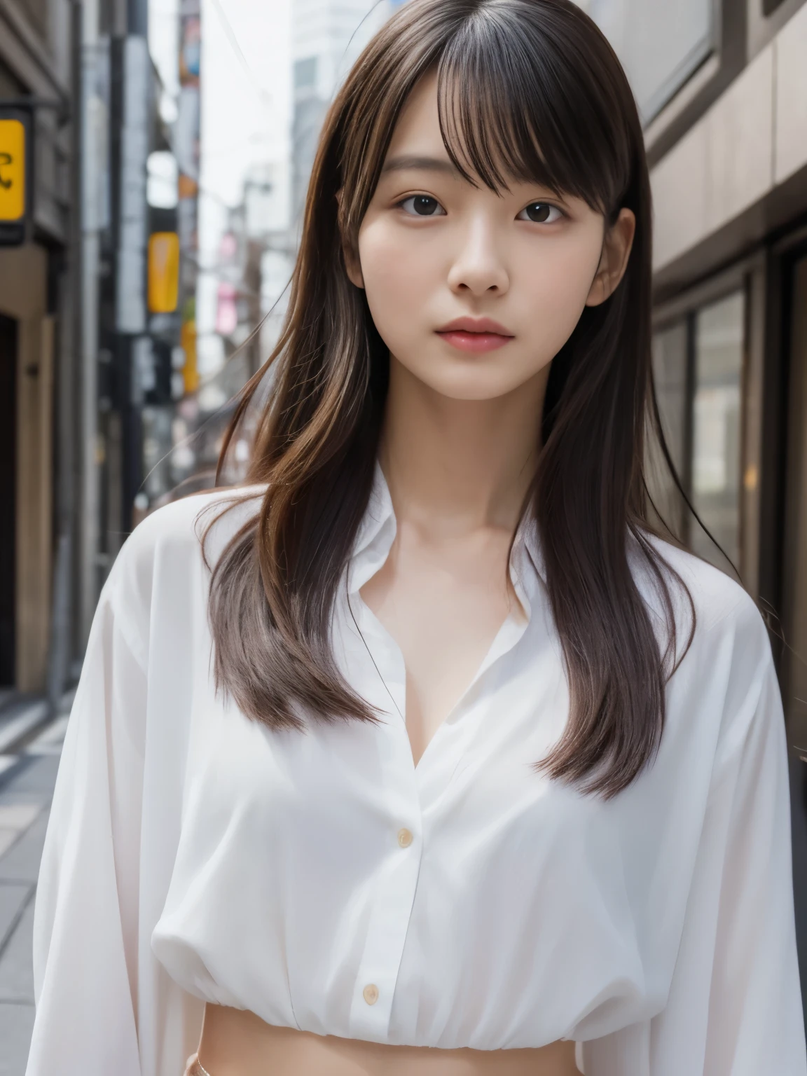 Photoreal, 8k Full Length Portrait, Beautiful woman, attractive look, Clear type, 18-year-old, Tokyo, 2024, spring, Shibuya in the background